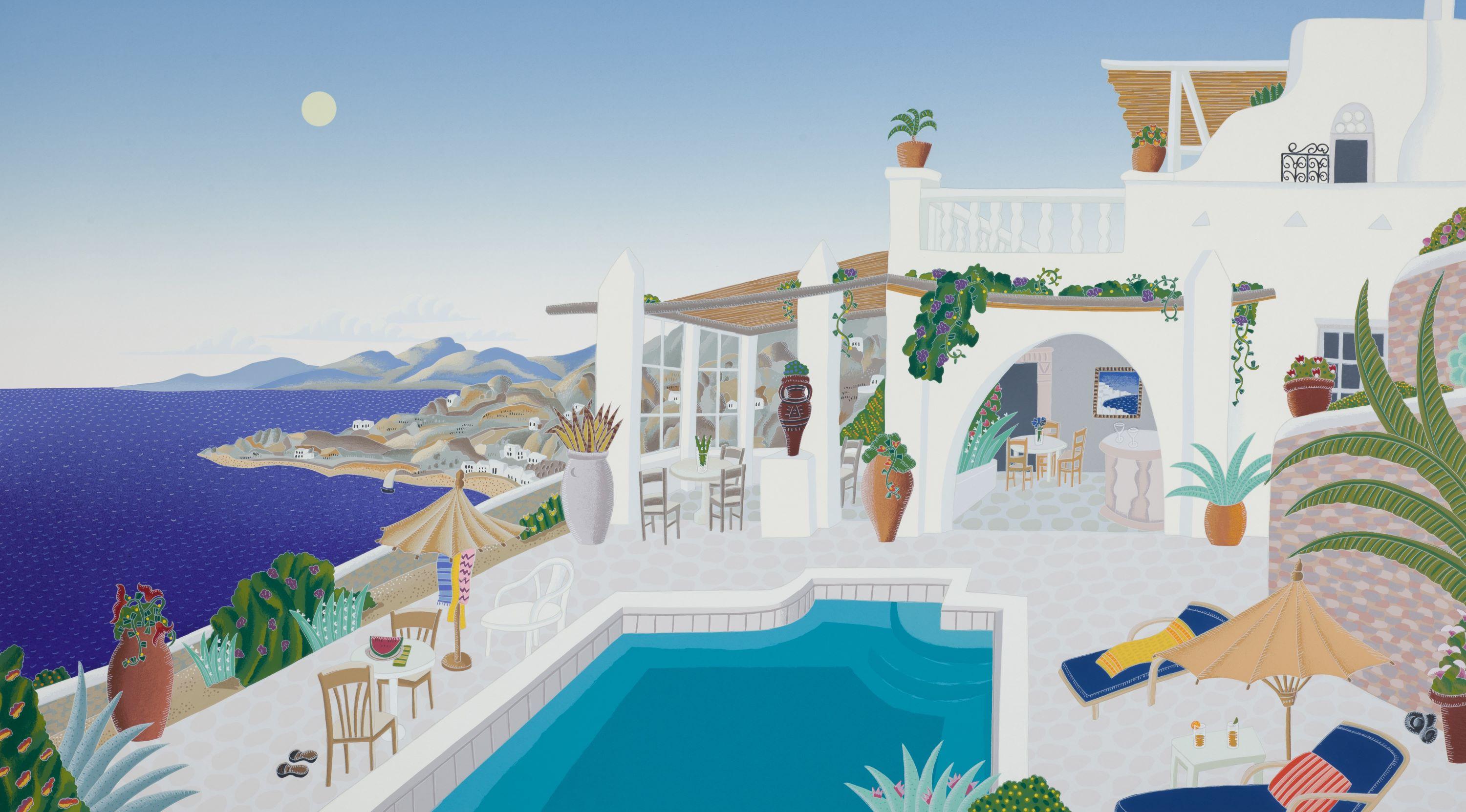 Sonnenuntergang Hill – Mykonos – Print von Thomas McKnight