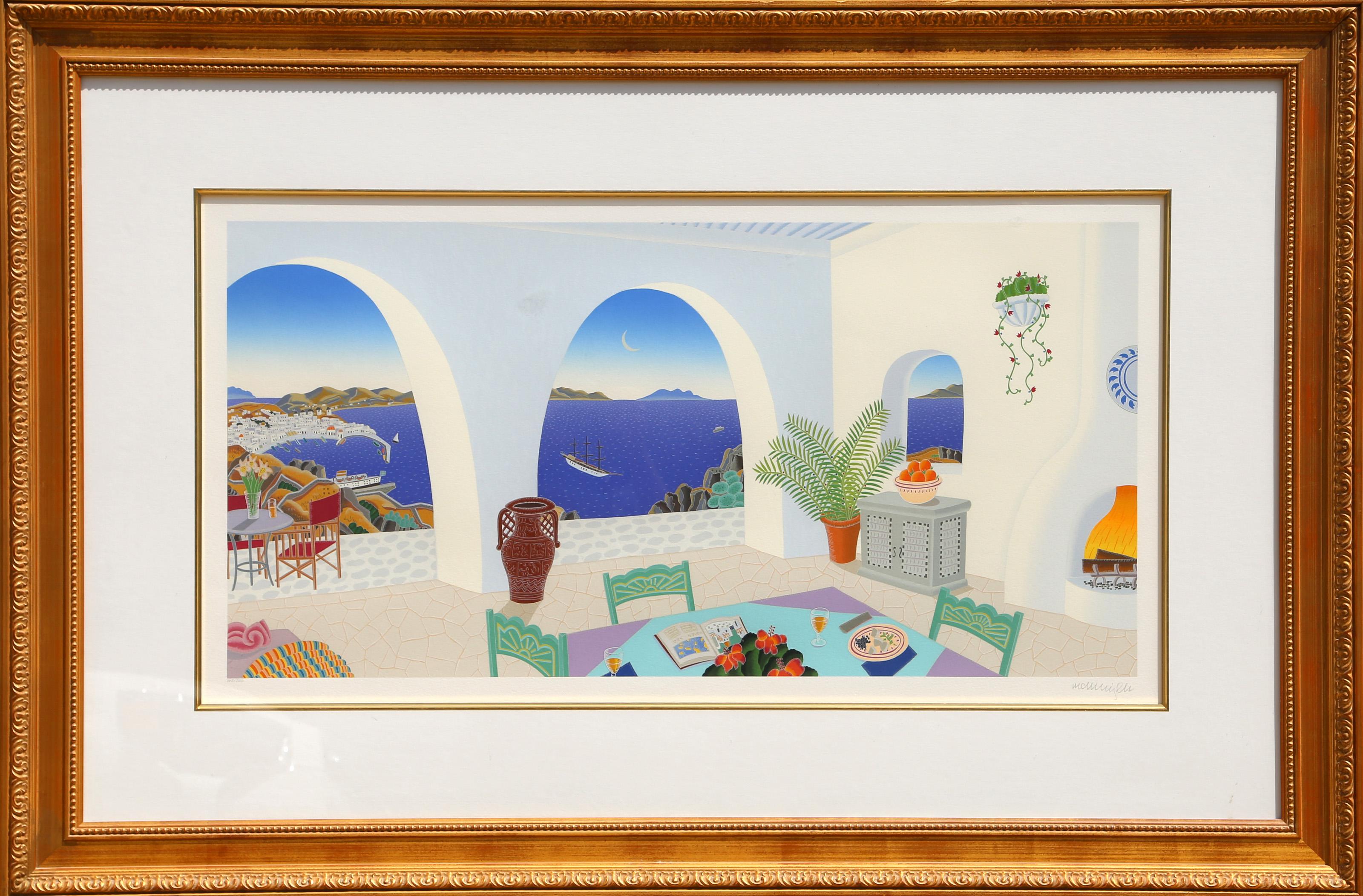 Bahía de Troulos, Mykonos
Thomas McKnight, estadounidense (1941)
Serigrafía, firmada y numerada a lápiz
Edición de 162/200
Tamaño de la imagen: 18 x 35,5 pulgadas
Tamaño del marco: 35 x 53 pulgadas