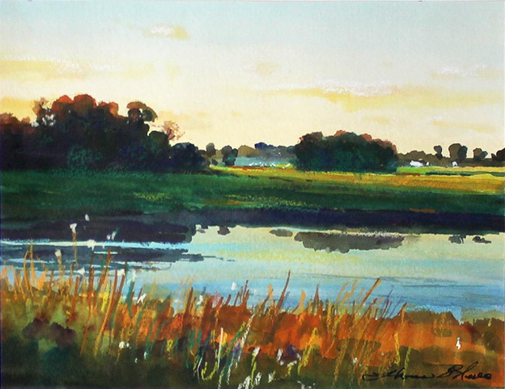 Thomas McNickle Landscape Painting - "Calm Morning" Watercolor Landscape