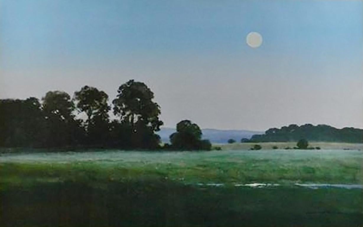 Thomas McNickle Landscape Painting - Full Moon Reflecting, Watercolor Landscape