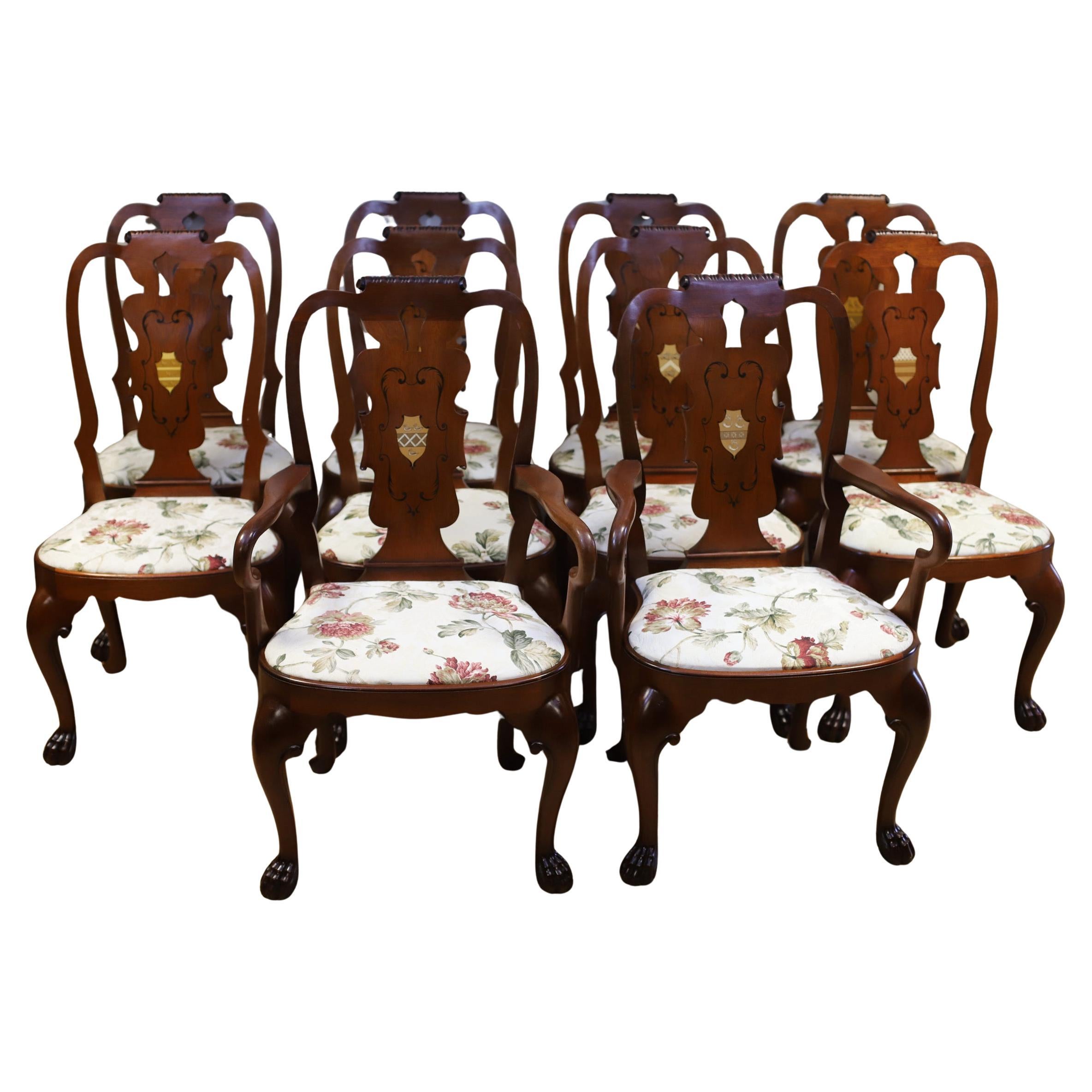 Thomas Messel , Stunning Set Of Ten Walnut Queen Anne Style Dinning Chairs