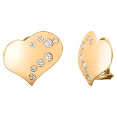 Thomas Michaels 14K Yellow Gold Heart and Diamond High Jeweled Clip on Earrings
