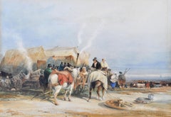 Cowhill Fair, Newcastle - Georgian English Horses Antique Watercolour Painting