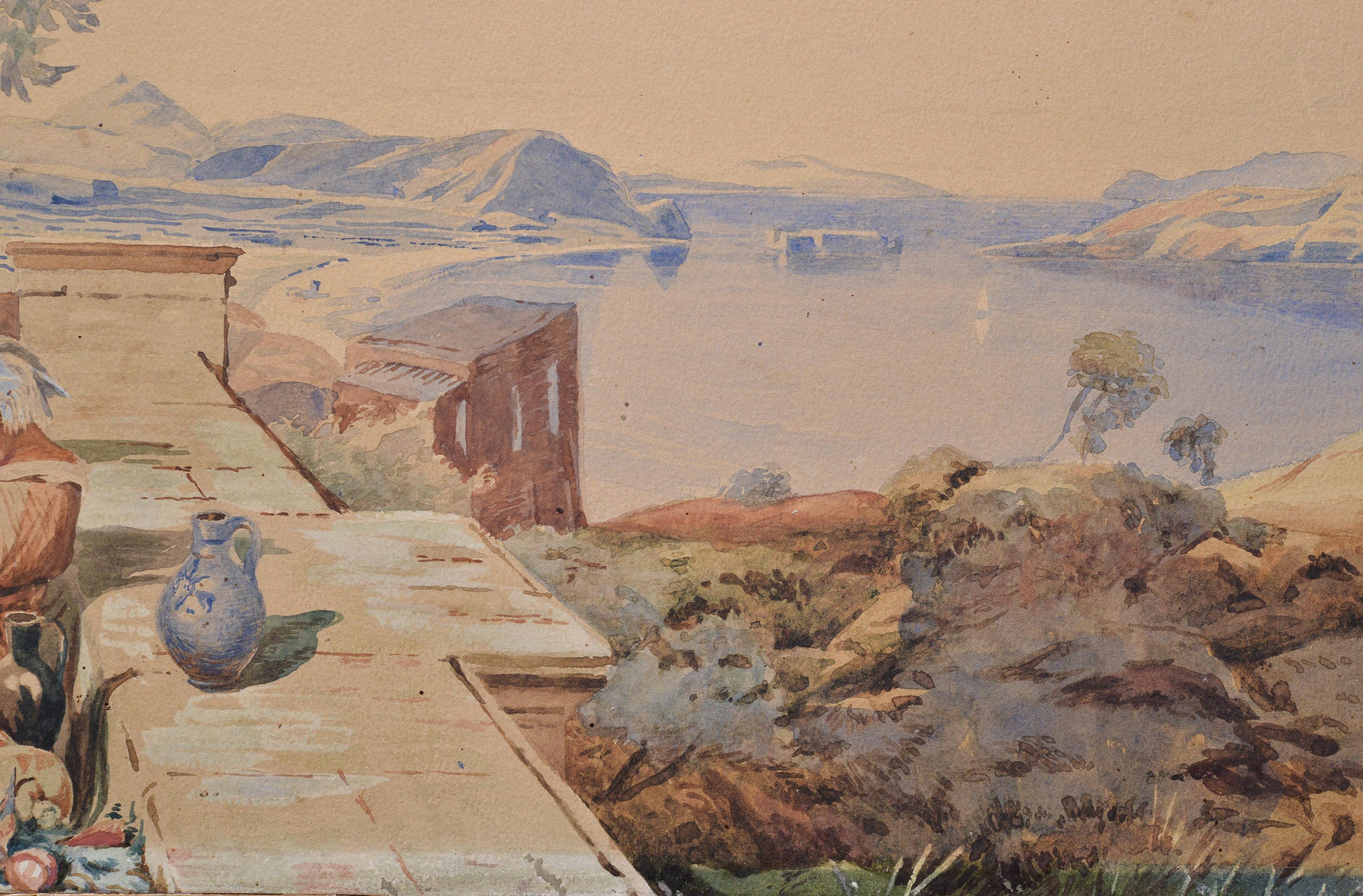 Panoramic View over Naples Bay 19th century Watercolor by Richardson RWS For Sale 5