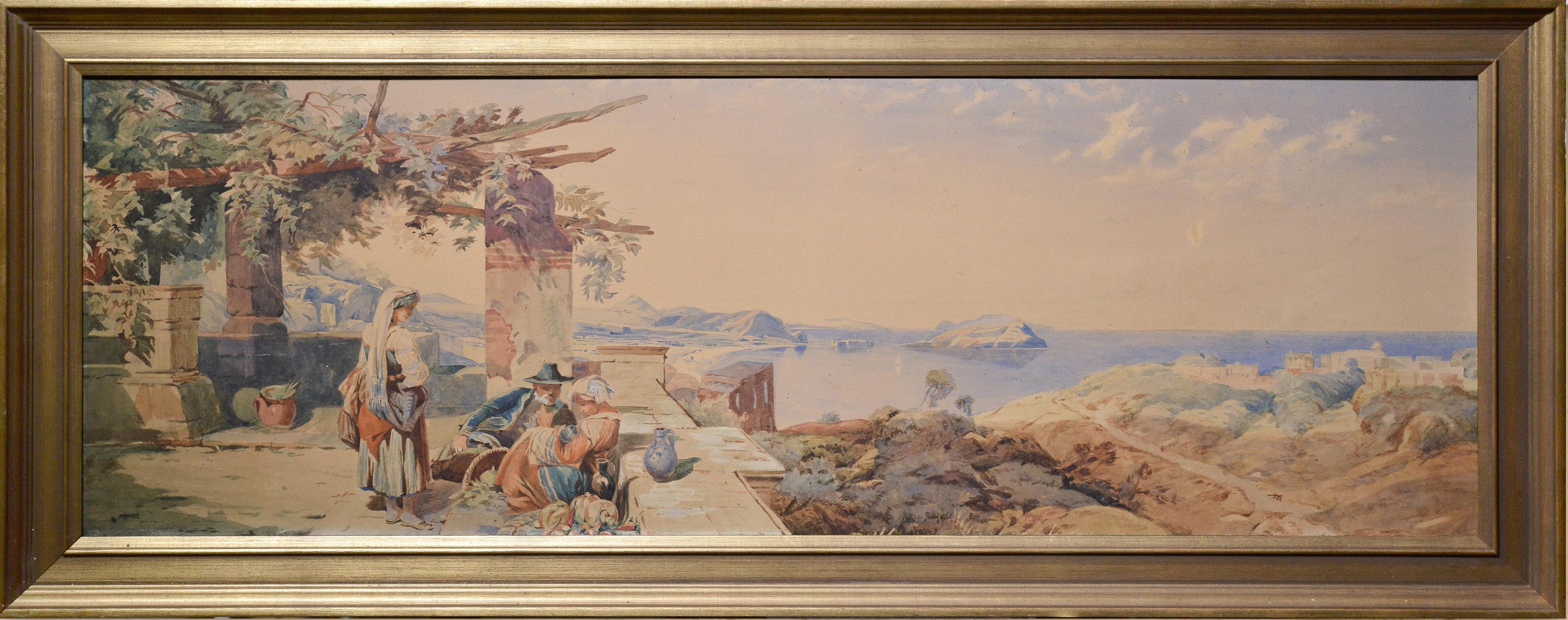 Landscape Painting Thomas Miles Richardson II - Vue panoramique de la baie de Naples Aquarelle du 19e siècle de Richardson RWS