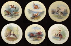 Thomas Minton Porcelain Bird Cabinet Plates, Signed by William Mussil