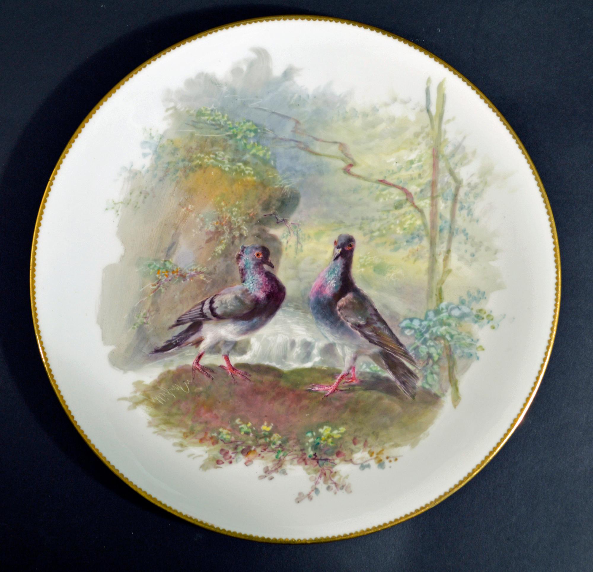 Victorian Thomas Minton Porcelain Bird Cabinet Plates, Signed by William Mussil For Sale