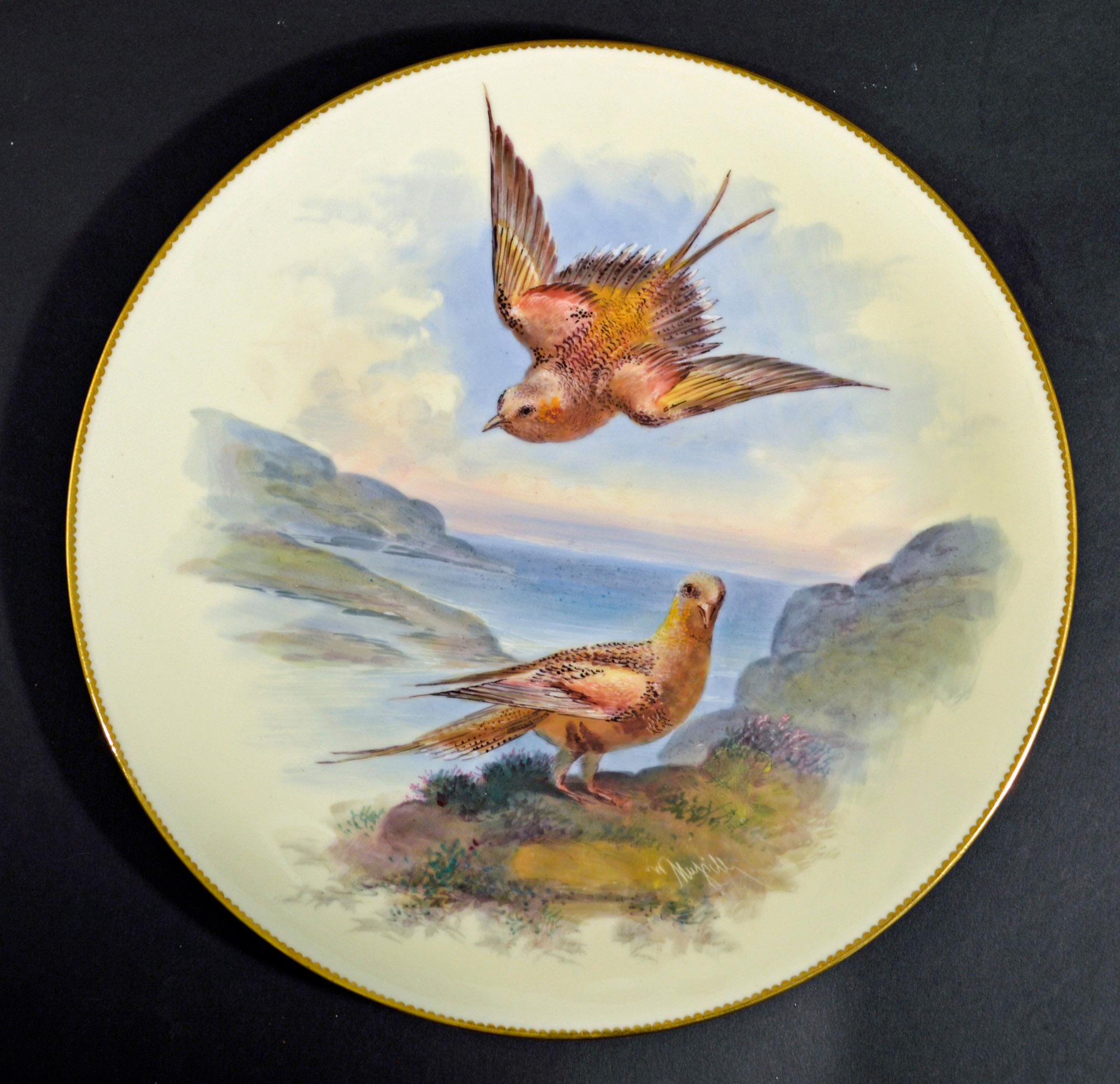 English Thomas Minton Porcelain Bird Cabinet Plates, Signed by William Mussil For Sale