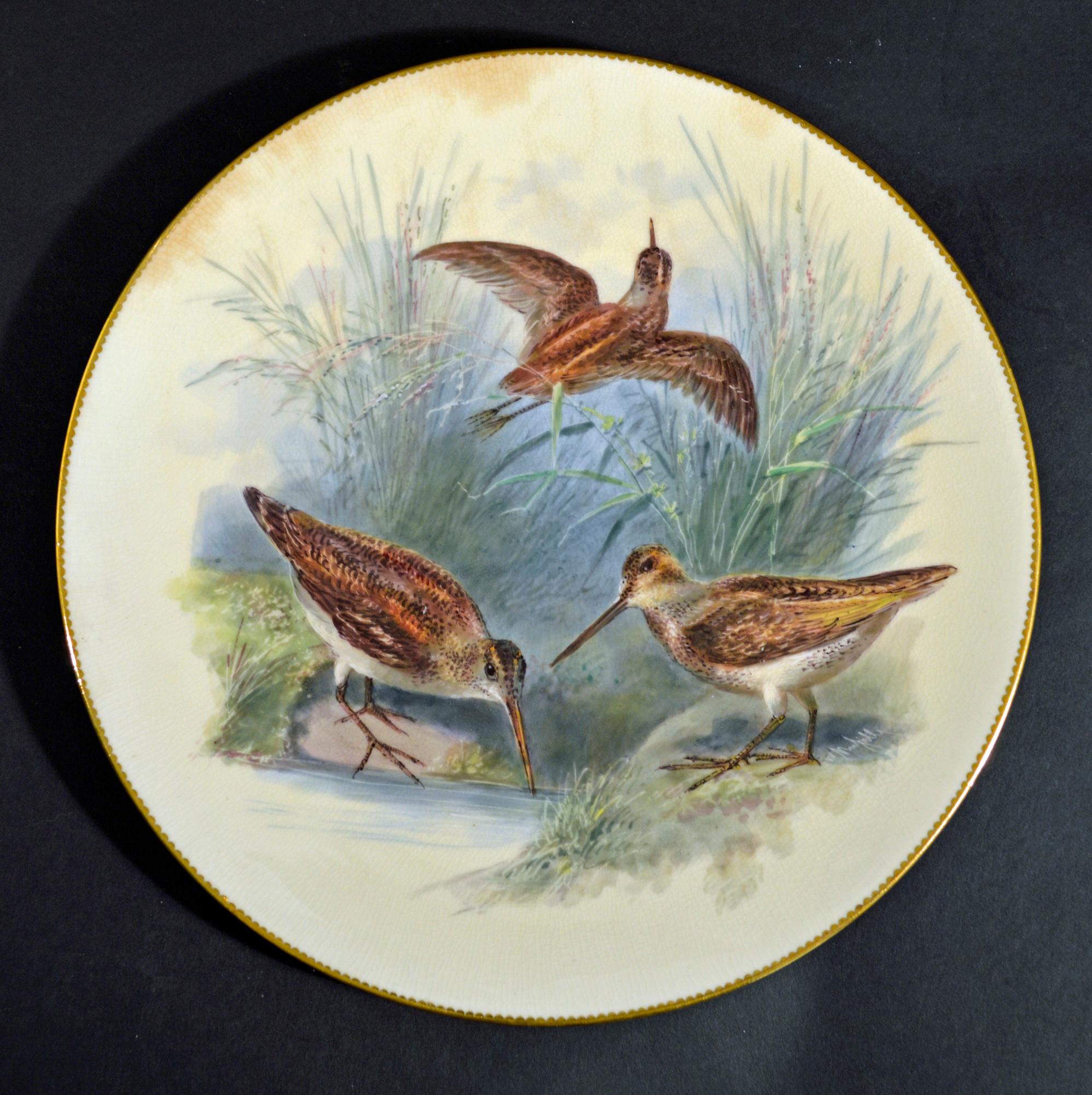 19th Century Thomas Minton Porcelain Bird Cabinet Plates, Signed by William Mussil For Sale