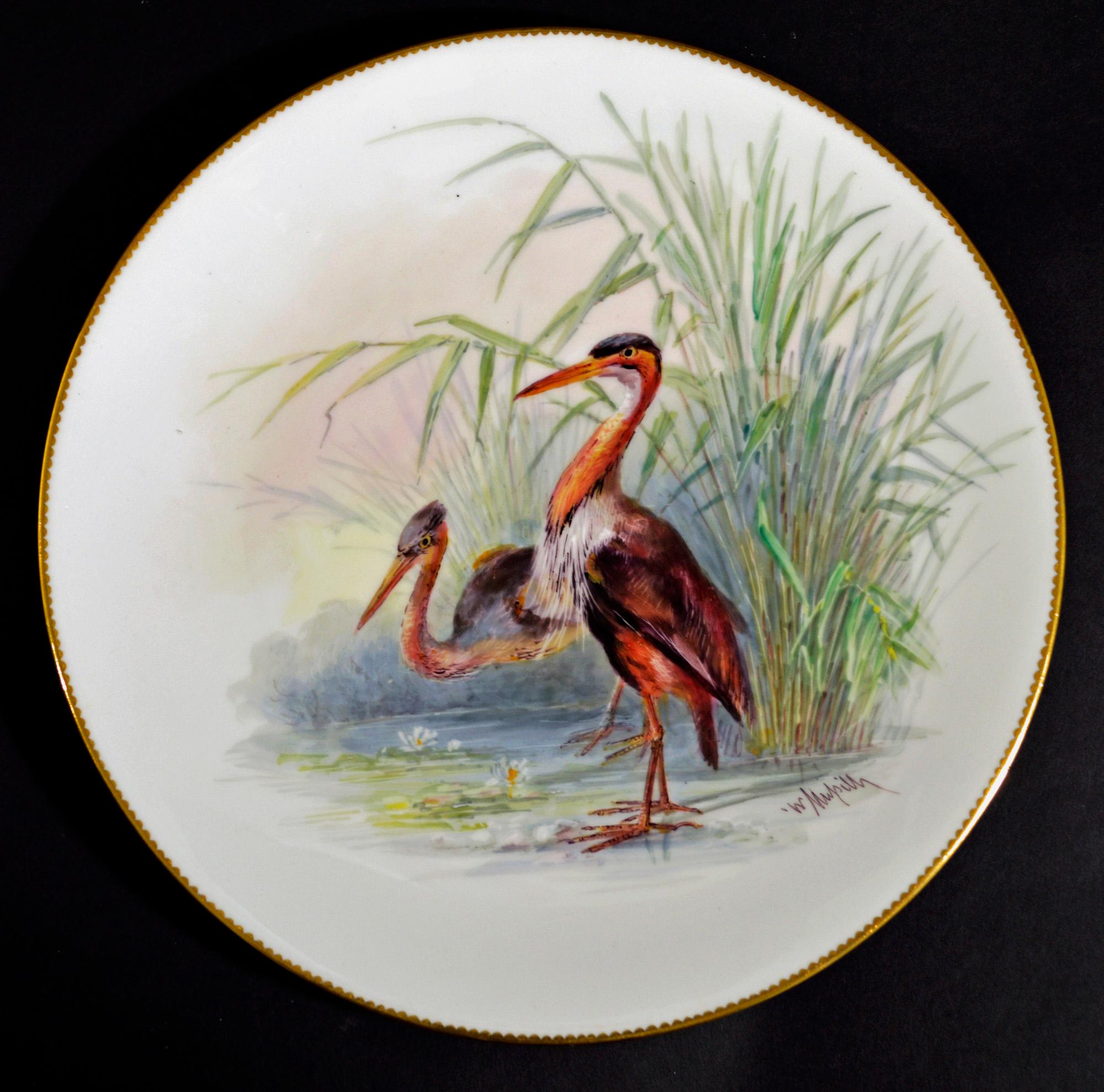 Thomas Minton Porcelain Bird Cabinet Plates, Signed by William Mussil For Sale 3