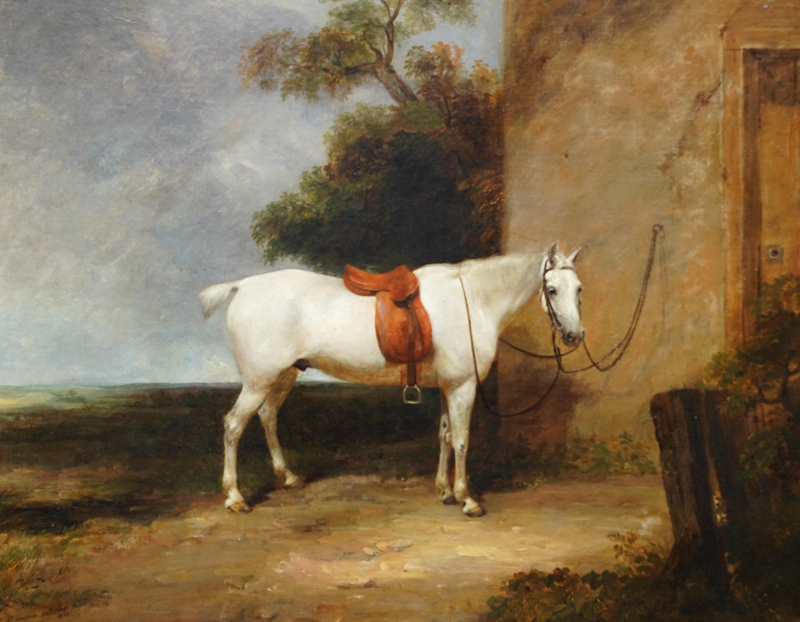 Portrait d'un cheval de chasseur dans un paysage - Peinture à l'huile de maître ancien britannique - Maîtres anciens Painting par Thomas Mogford