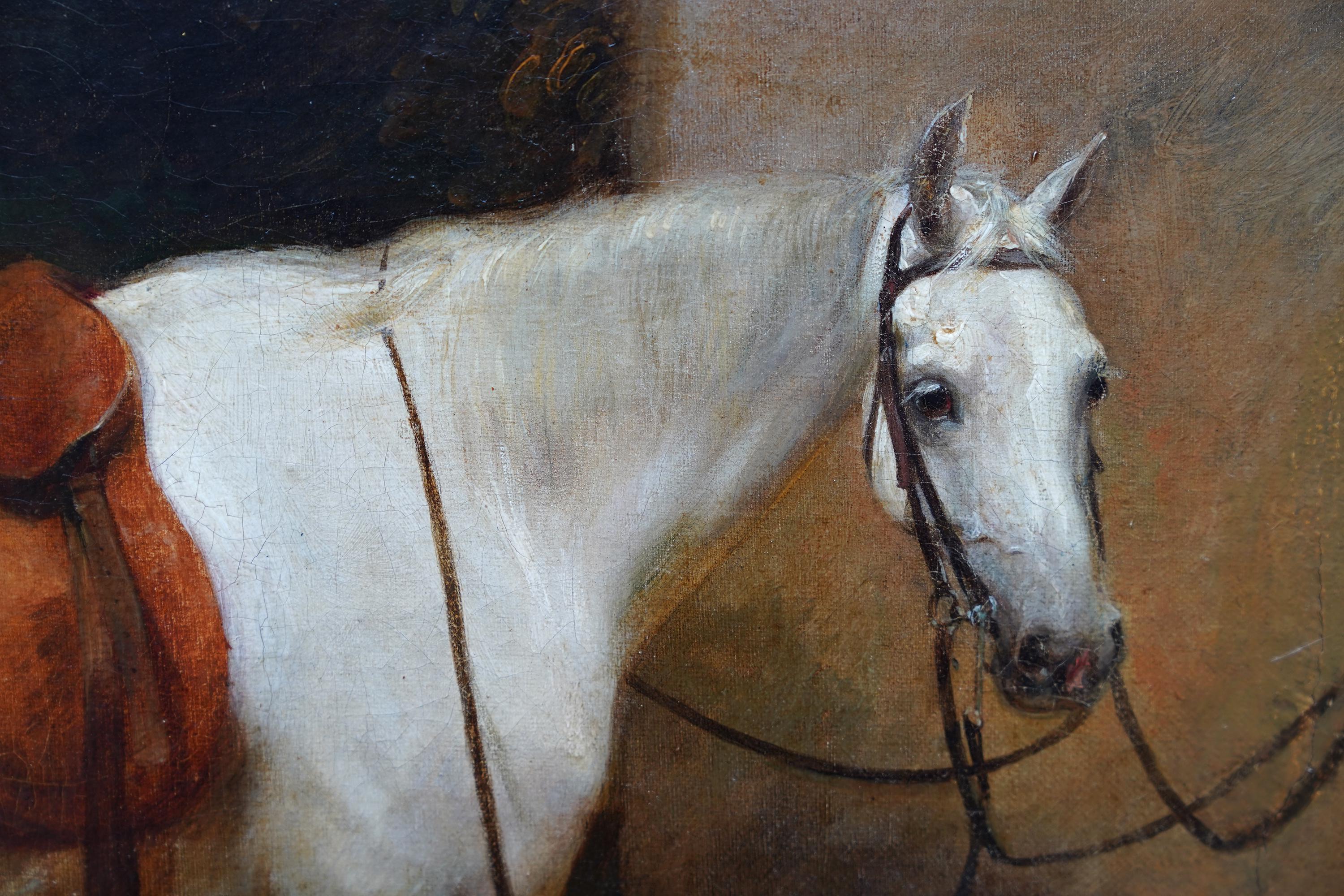Portrait d'un cheval de chasseur dans un paysage - Peinture à l'huile de maître ancien britannique en vente 1