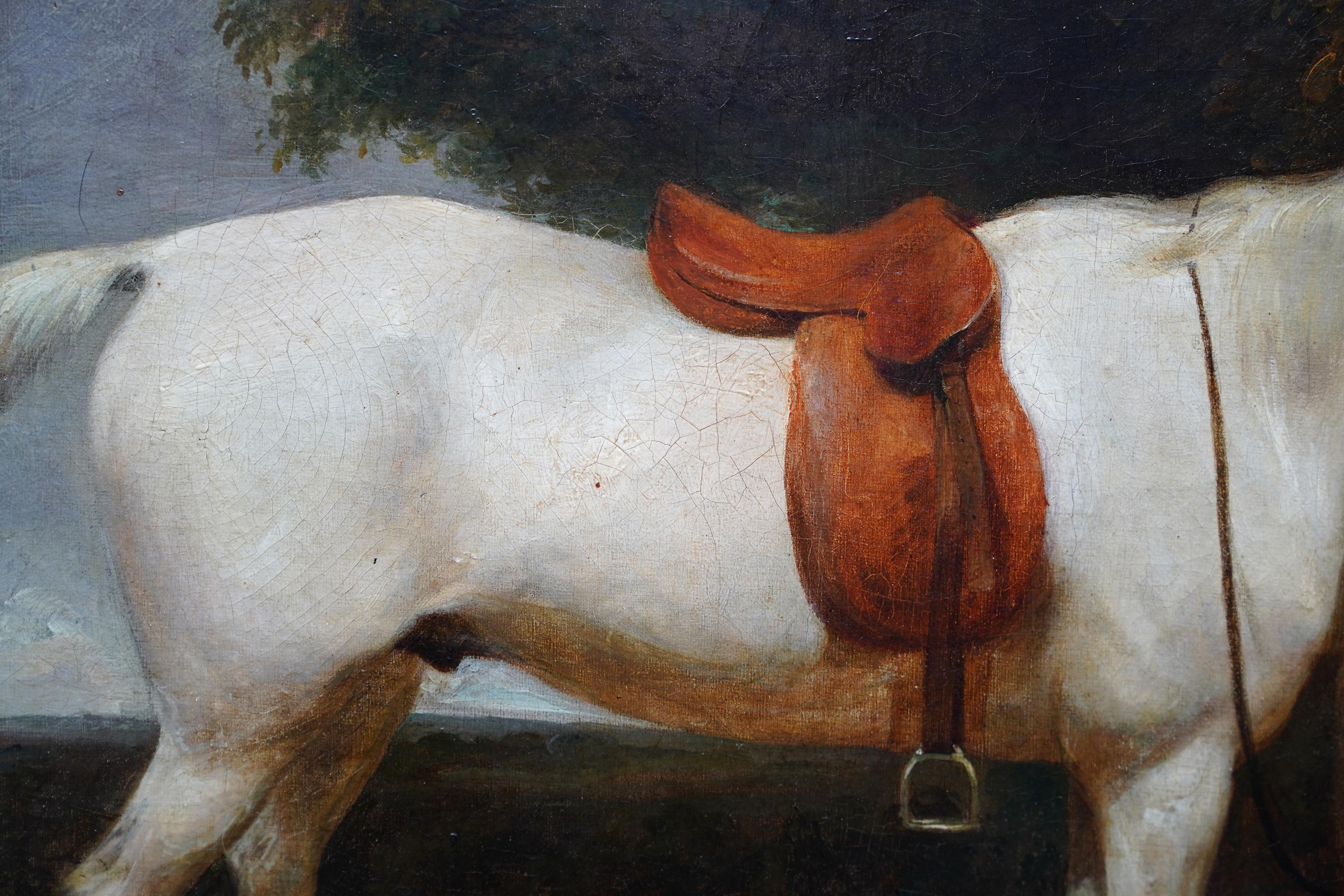 Portrait d'un cheval de chasseur dans un paysage - Peinture à l'huile de maître ancien britannique en vente 2