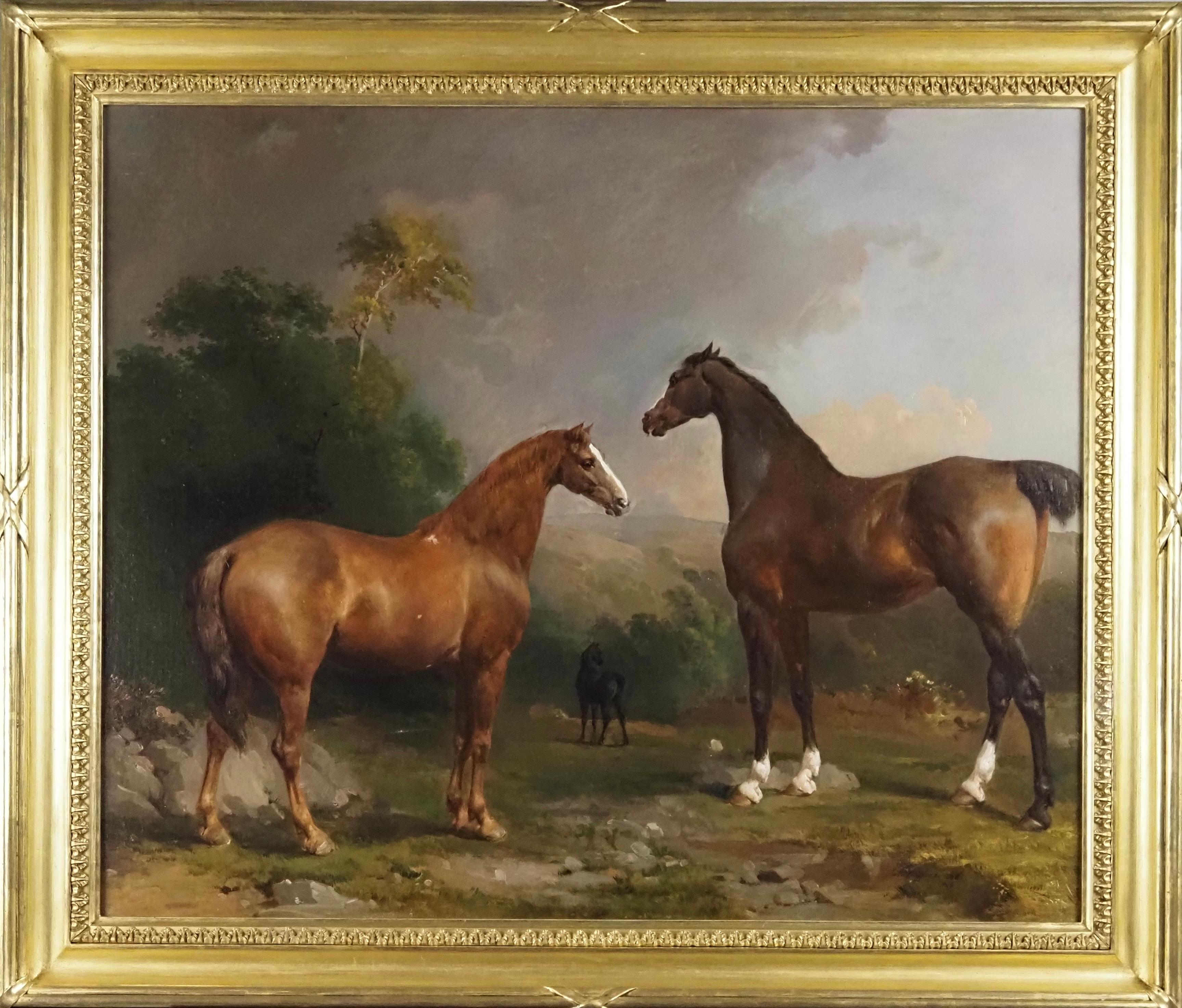 Thomas Mogford Animal Painting - Three horses in a woodland landscape