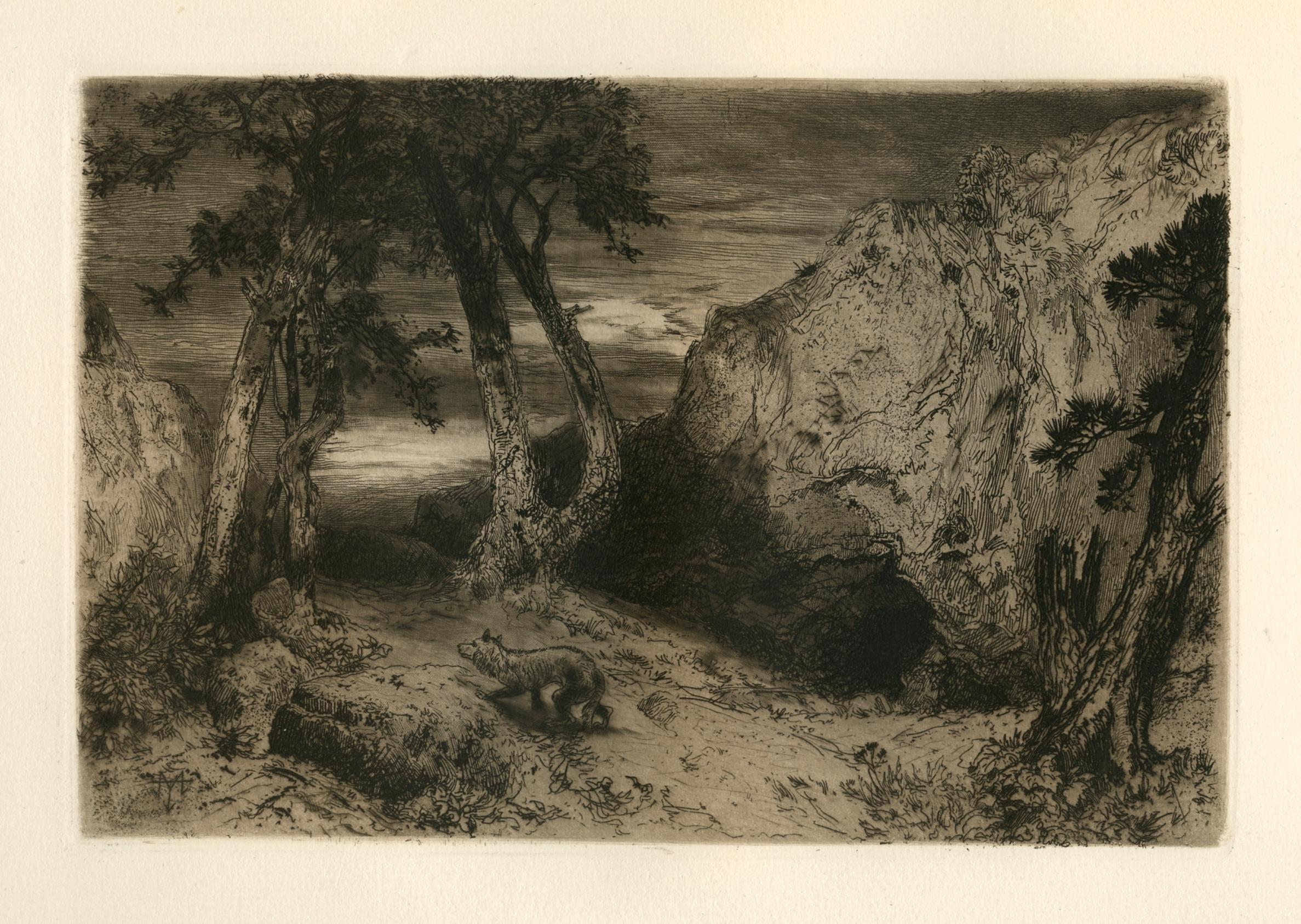 Thomas Moran Landscape Print - "Twilight in Arizona" original etching