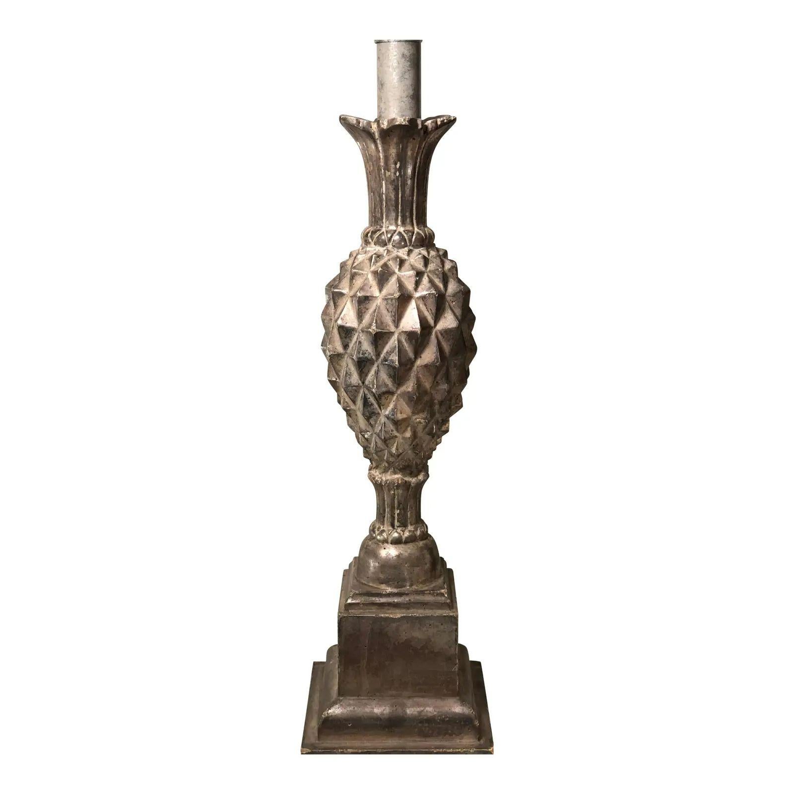 Thomas Morgan White Gold Giltwood Pineapple Lamp

Additional information: 
Materials: Giltwood, Gold
Color: Silver
Place of Origin: North America
Period: 2000 - 2009
Styles: Italian, Neoclassical, Regency
Lamp Shade: Not Included
Power Sources: Up