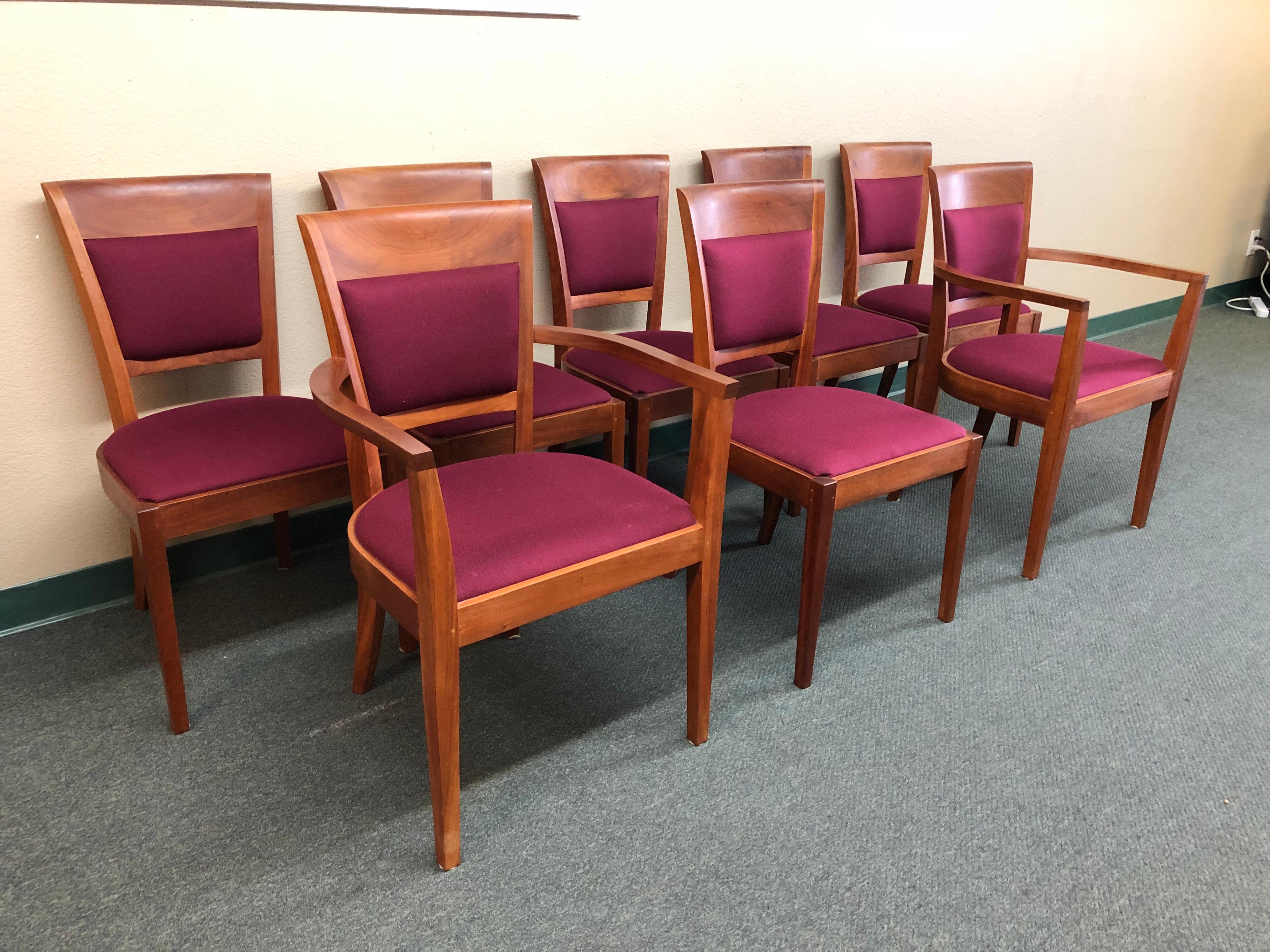 A set of eight Harpswell chairs. These chairs are named after Thomas Moser's home studio in Harpswell, Maine where they were designed. Included in the set are two Harpswell end chairs with back, and six Harpswell side chairs with back. All are in