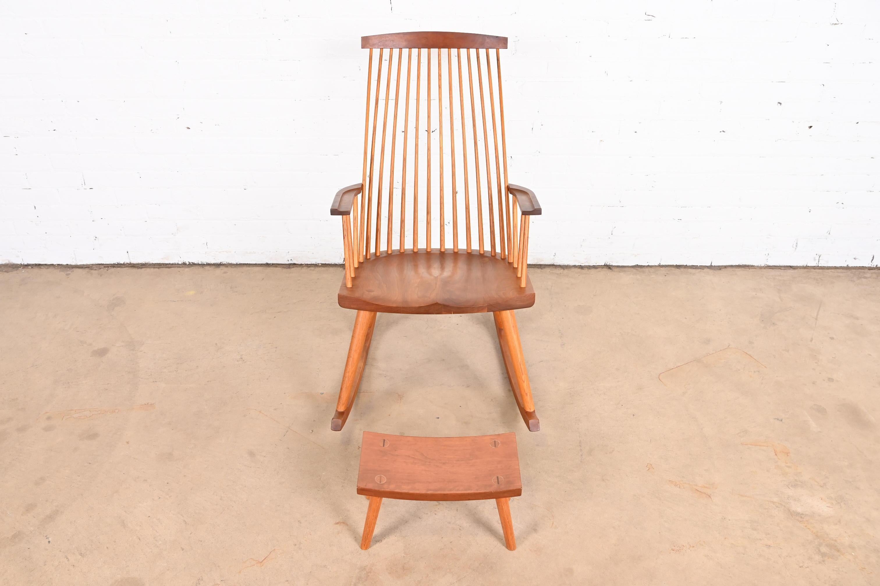 Thomas Moser Shaker Studio Crafted Cherry and Ash Rocking Chair with Footstool In Good Condition In South Bend, IN