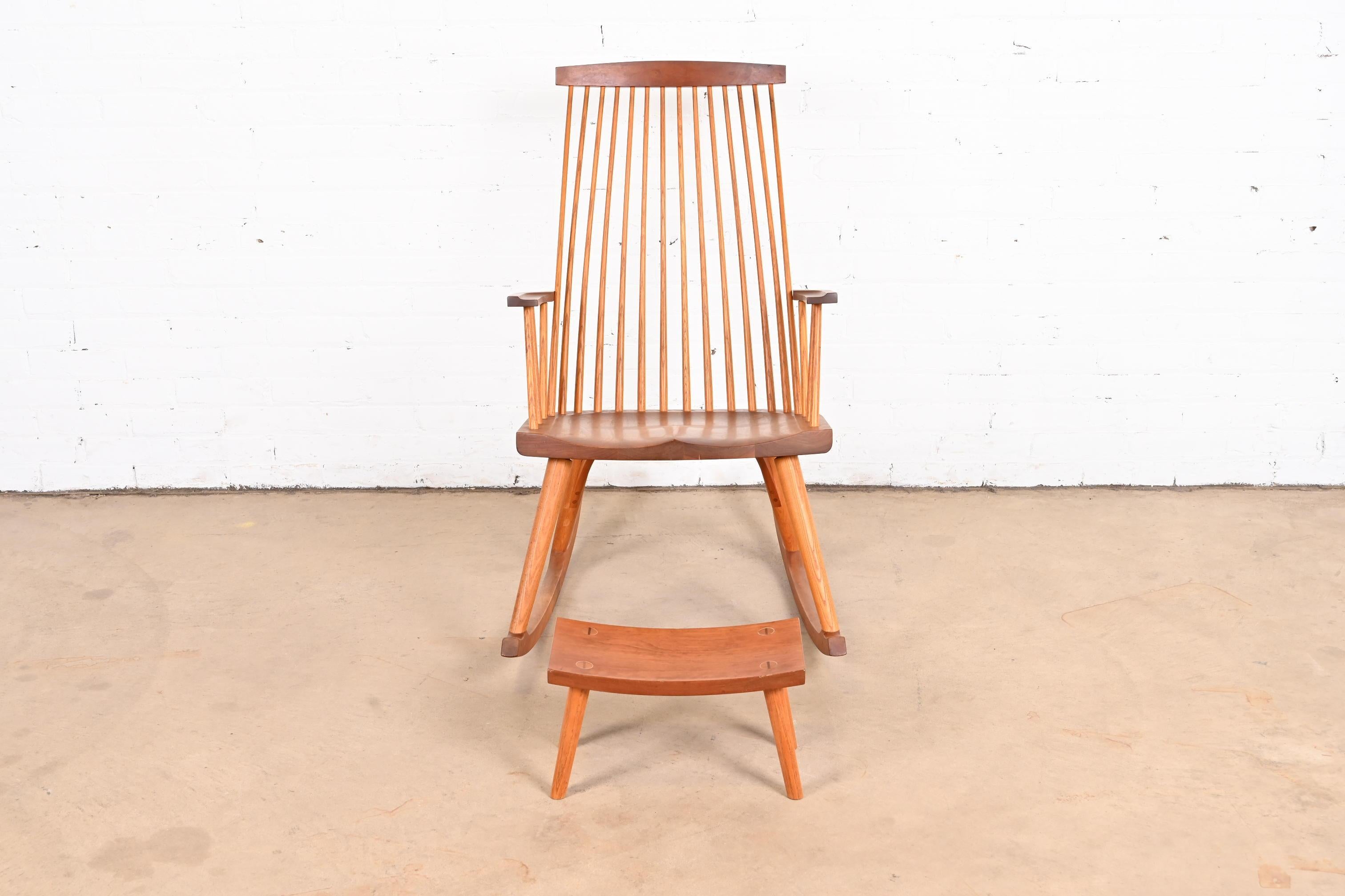 20th Century Thomas Moser Shaker Studio Crafted Cherry and Ash Rocking Chair with Footstool