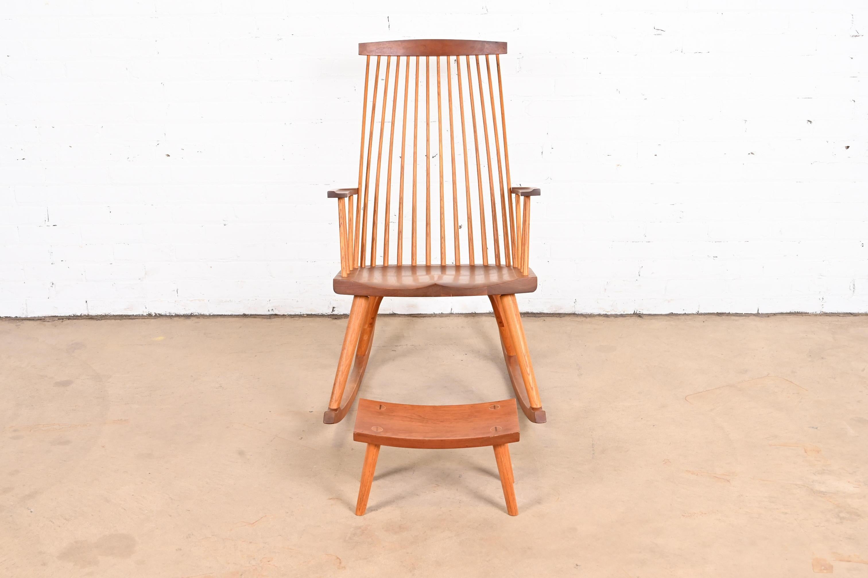 20th Century Thomas Moser Shaker Studio Crafted Cherry and Ash Rocking Chair with Footstool