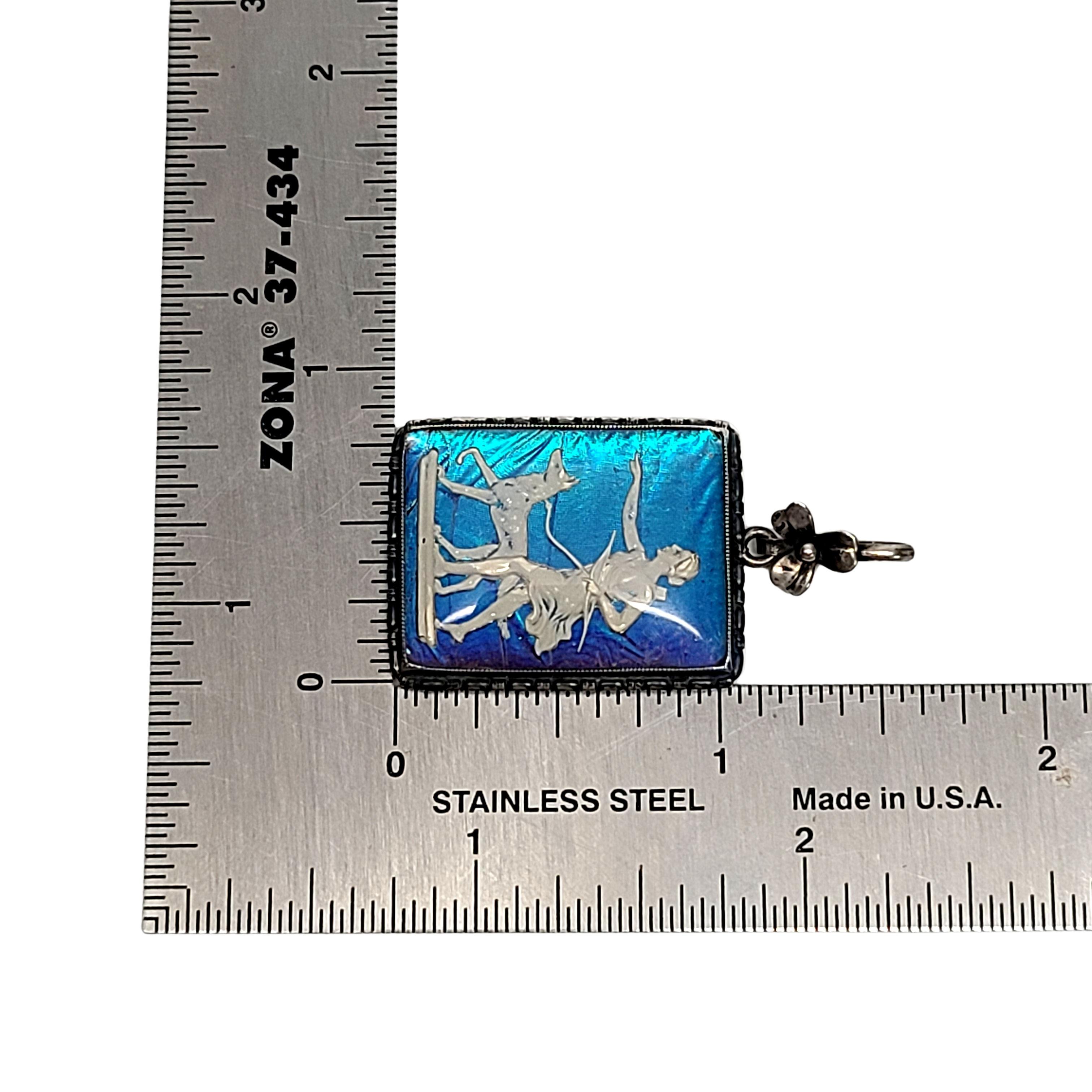 Thomas Mott Sterling Silver Blue Butterfly Wing Artemis Sulfide Cameo Pendant In Good Condition In Washington Depot, CT