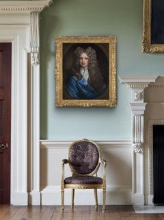c.1700 Gentleman Portrait with Wig and Blue Cloak, Thomas Murray Oil Painting