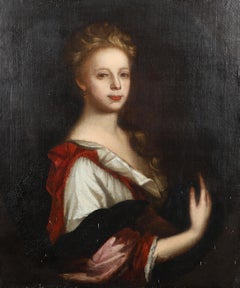 Fine 1700's Scottish Ancestral Portrait of Young Lady in White Dress with Red
