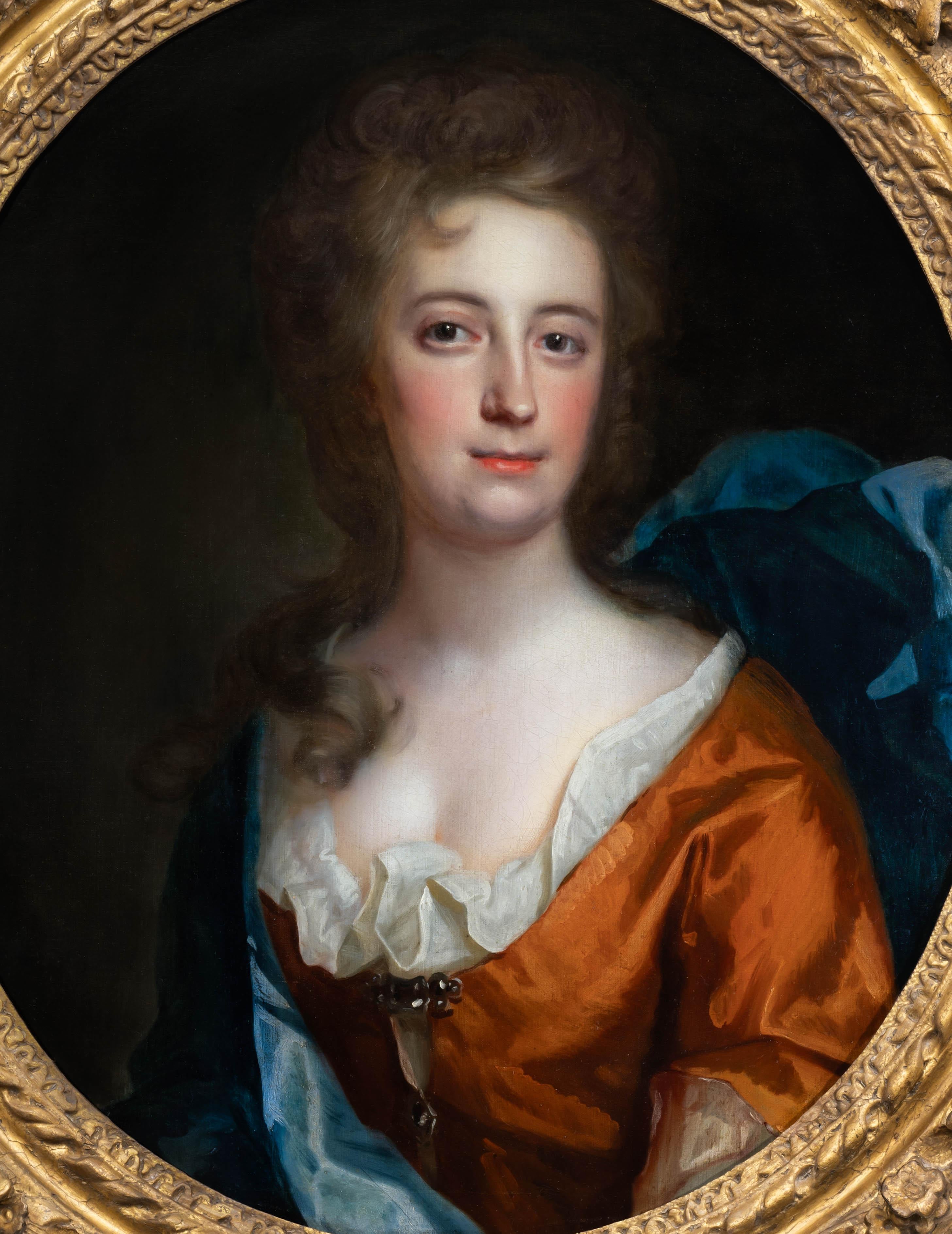 Portrait of Gentleman Blue & Cloak, Portrait of Lady, Fine Carved Gilded frames For Sale 5