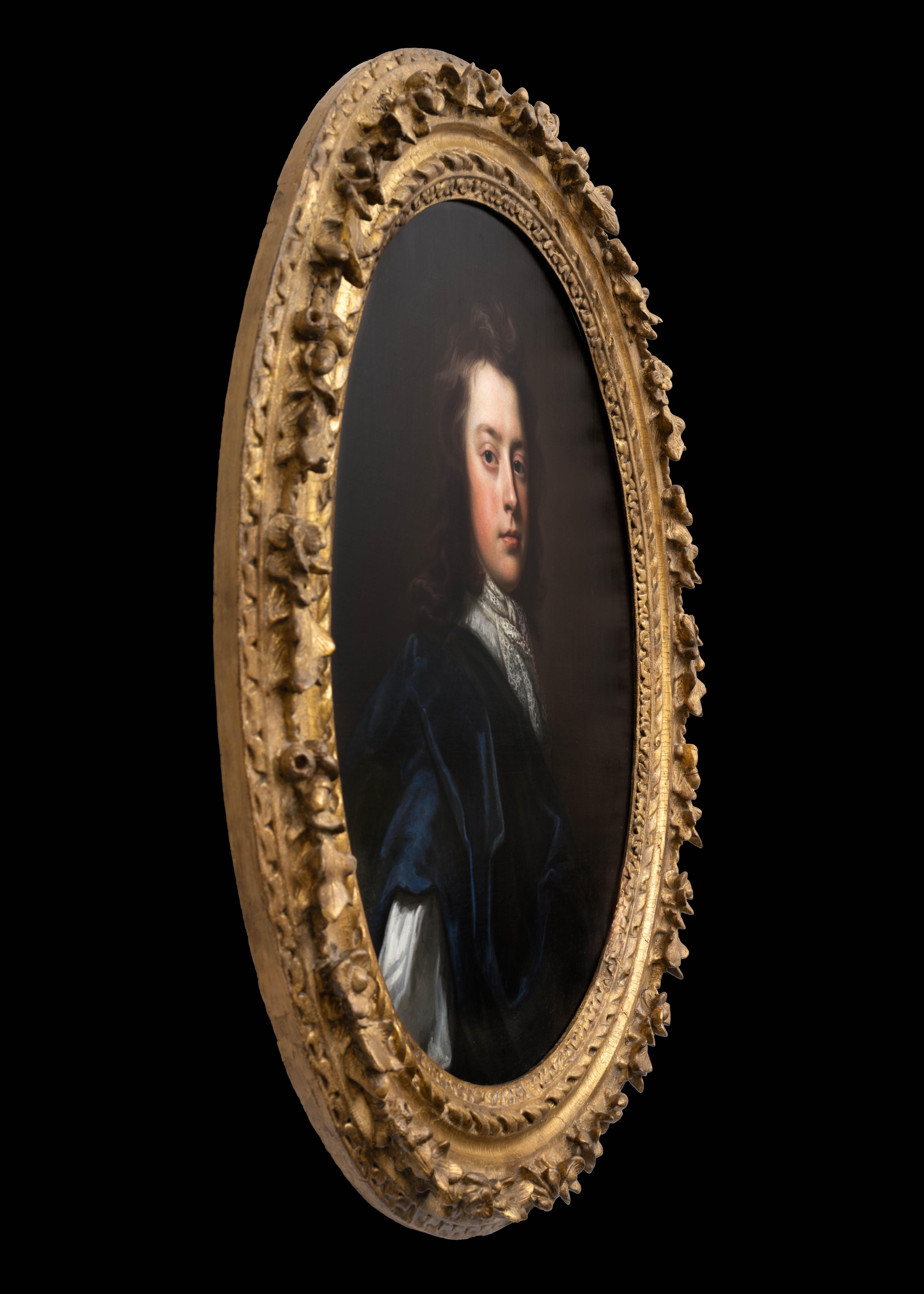 Portrait of Gentleman Blue & Cloak, Portrait of Lady, Fine Carved Gilded frames - Black Portrait Painting by Thomas Murray