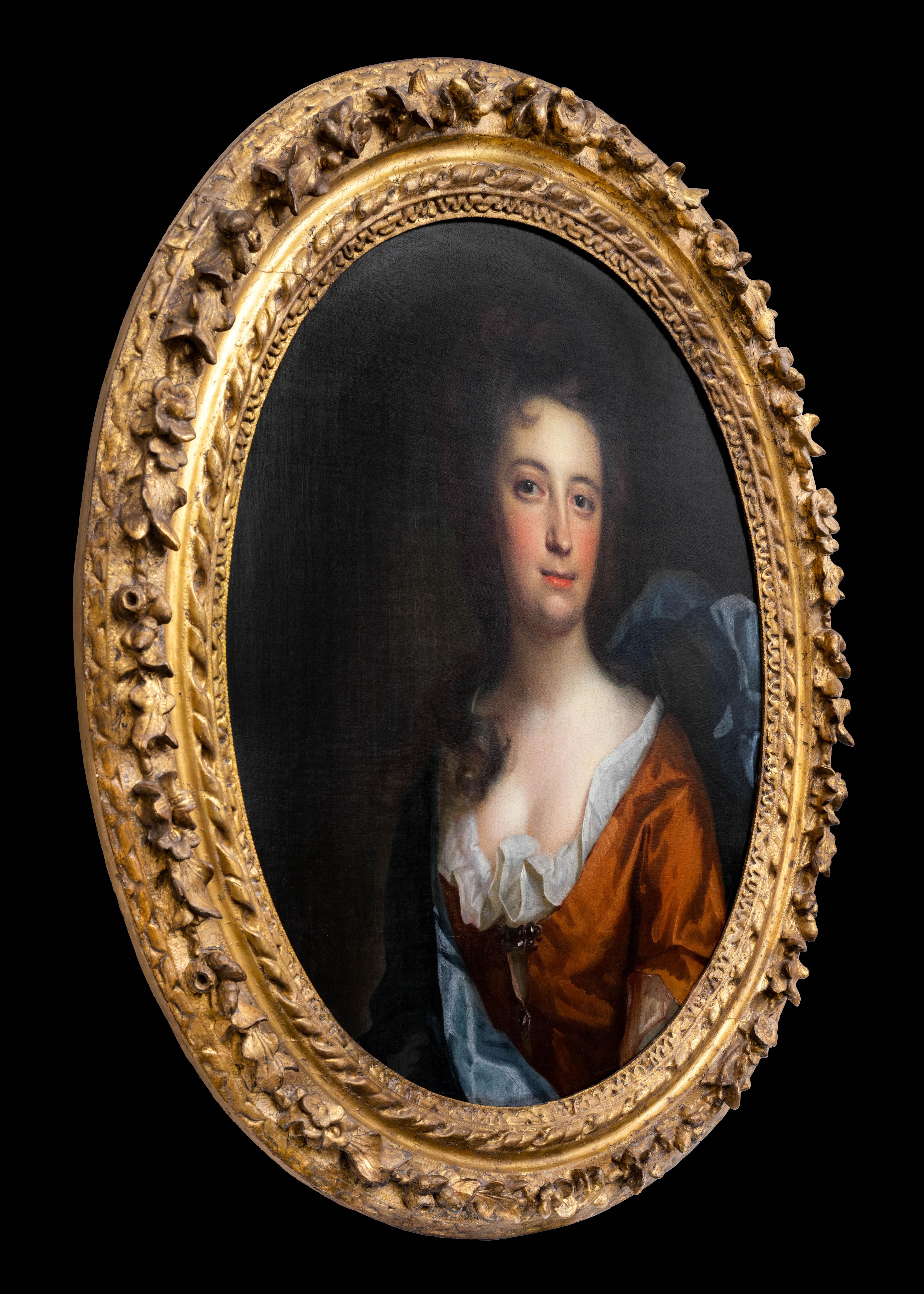 Portrait of Gentleman Blue & Cloak, Portrait of Lady, Fine Carved Gilded frames For Sale 1