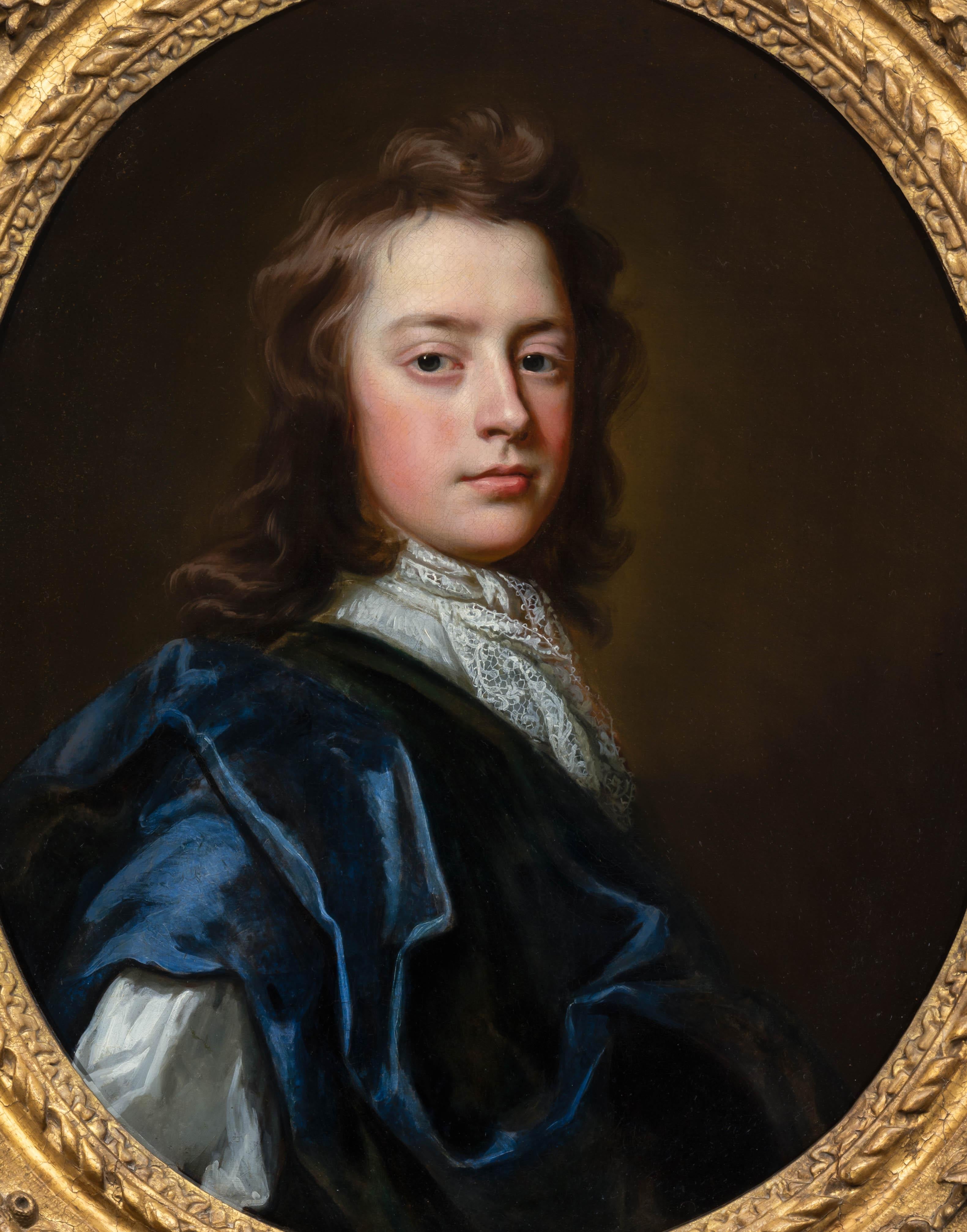 Portrait of Gentleman Blue & Cloak, Portrait of Lady, Fine Carved Gilded frames For Sale 2