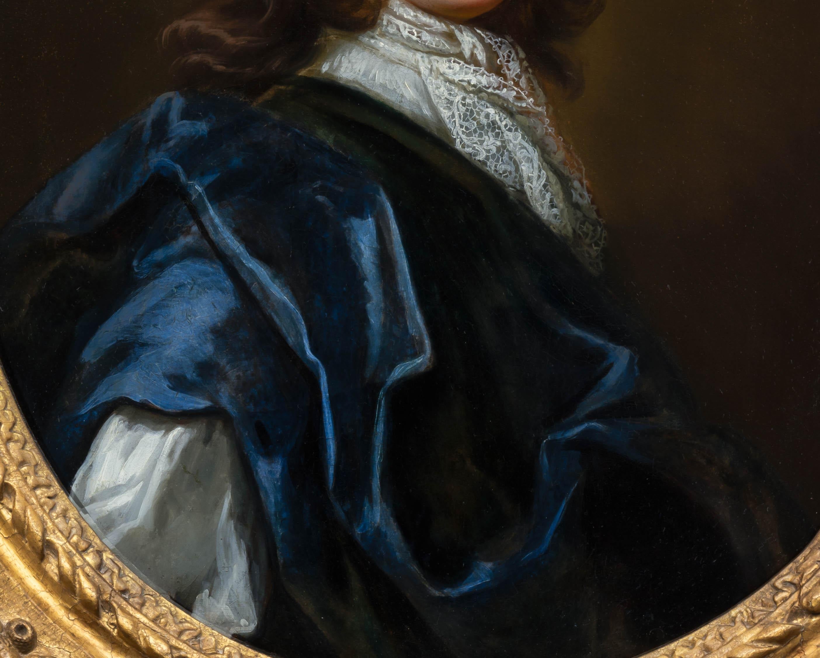 Portrait of Gentleman Blue & Cloak, Portrait of Lady, Fine Carved Gilded frames For Sale 3
