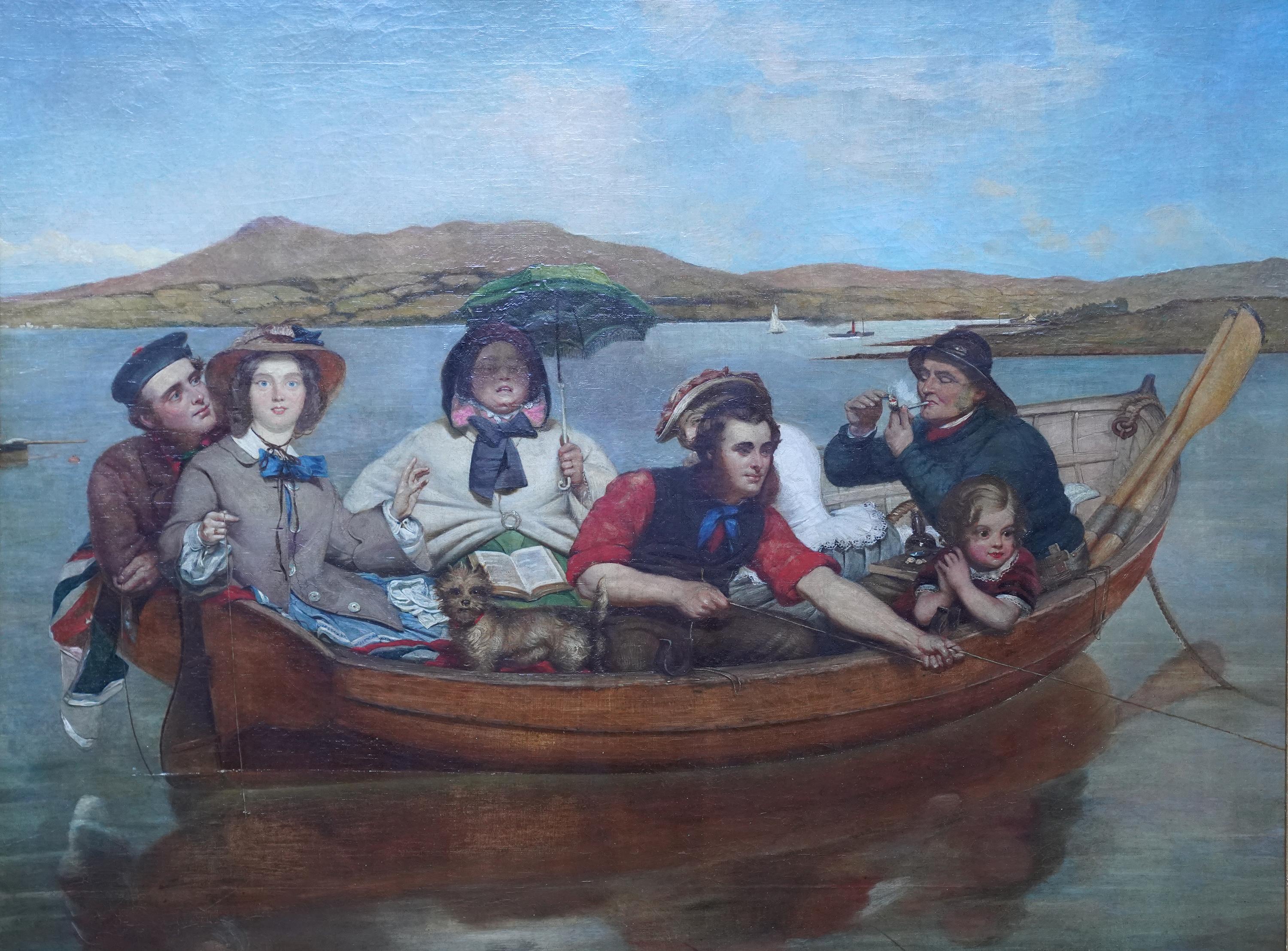 The Boating Party - Britische viktorianische figurative Landschaftsmalerei Ölgemälde – Painting von Thomas Musgrave Joy