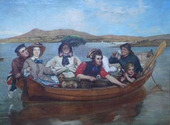 The Boating Party - British Victorian figurative landscape art oil painting
