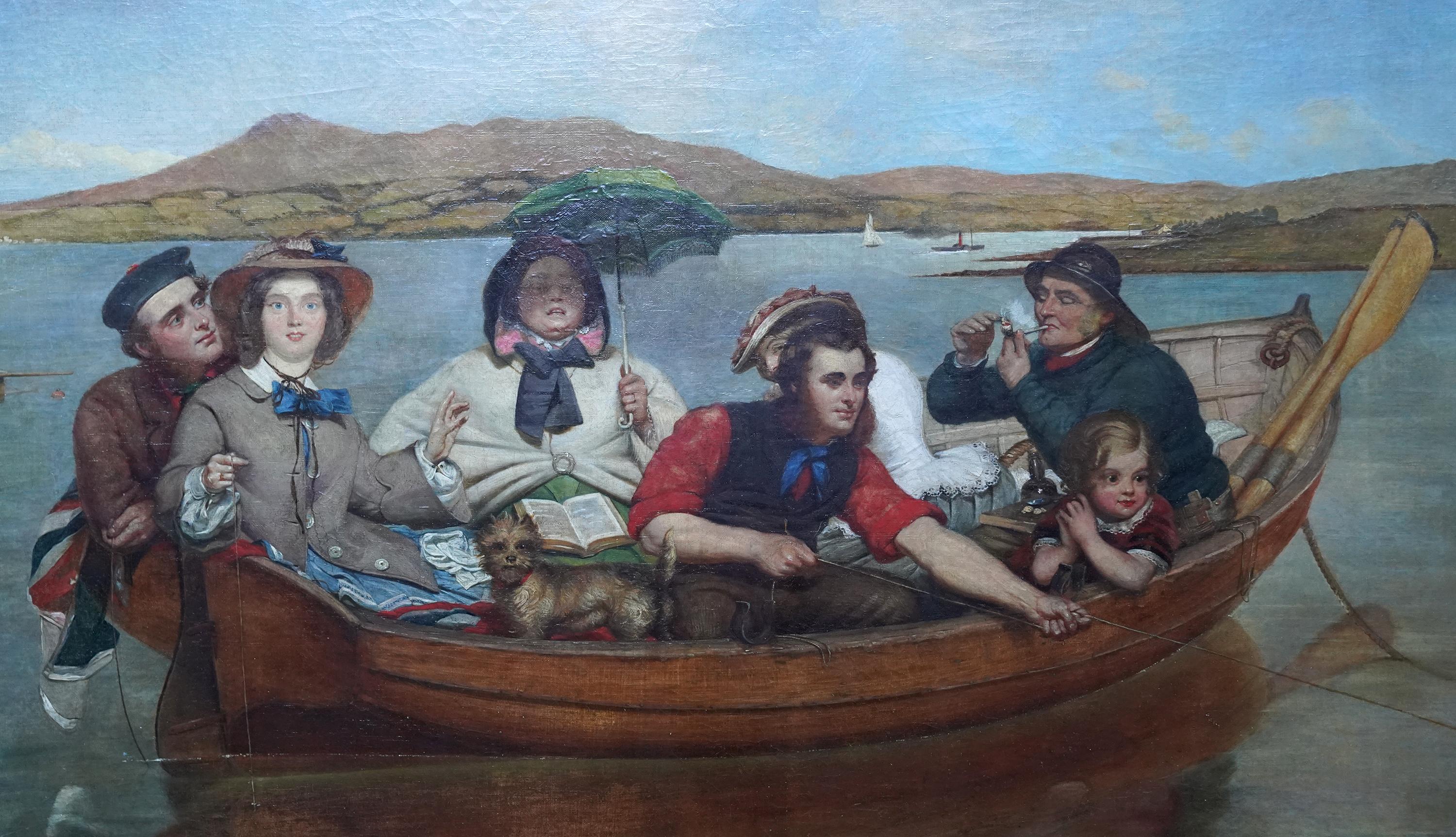 The Boating Party - Britische viktorianische figurative Landschaftsmalerei Ölgemälde (Viktorianisch), Painting, von Thomas Musgrave Joy