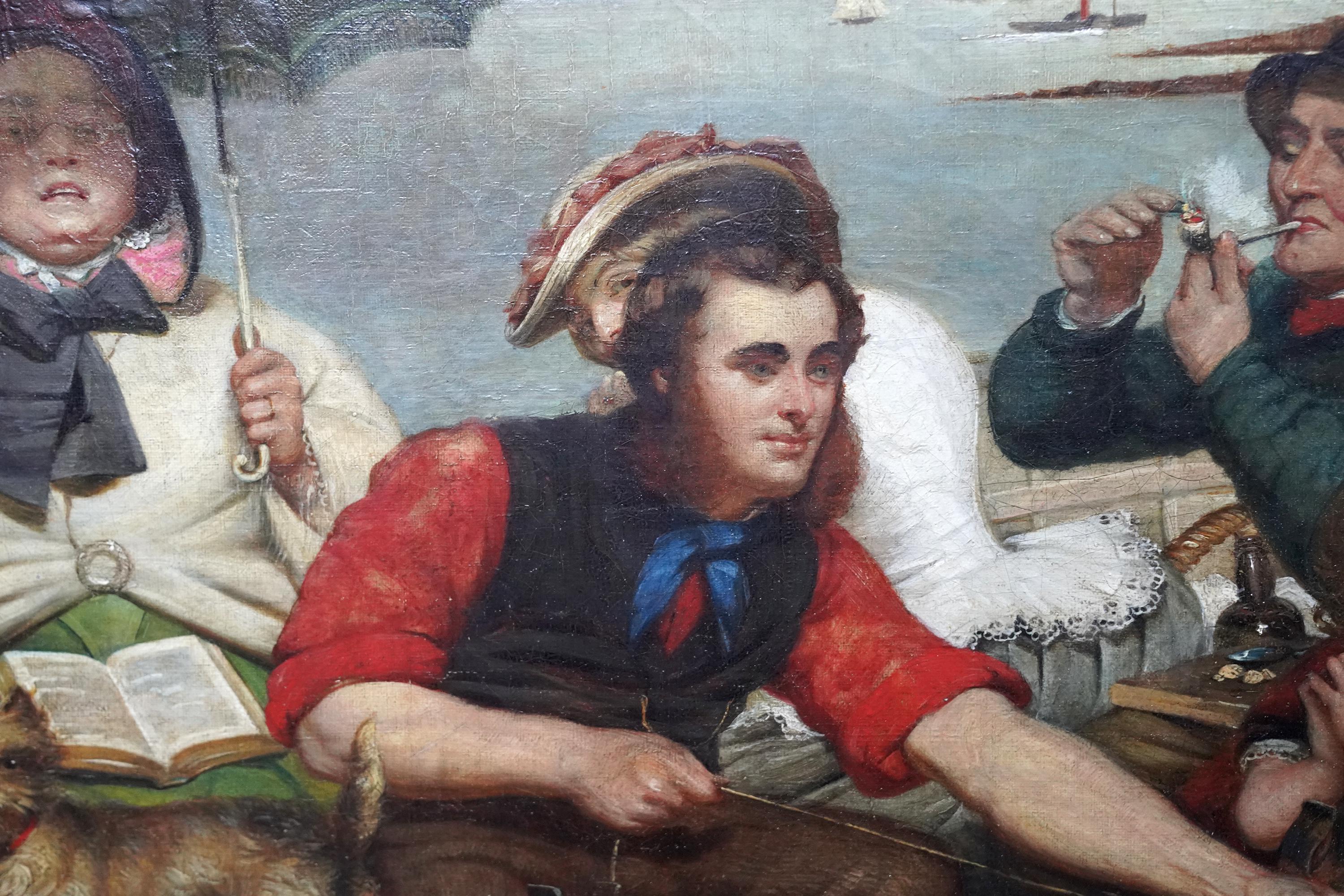 The Boating Party - Britische viktorianische figurative Landschaftsmalerei Ölgemälde (Grau), Landscape Painting, von Thomas Musgrave Joy