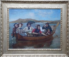 The Boating Party - British Victorian figurative landscape art oil painting
