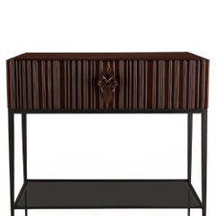 Thomas Nightstand in Carved Solid Mahogany Wood