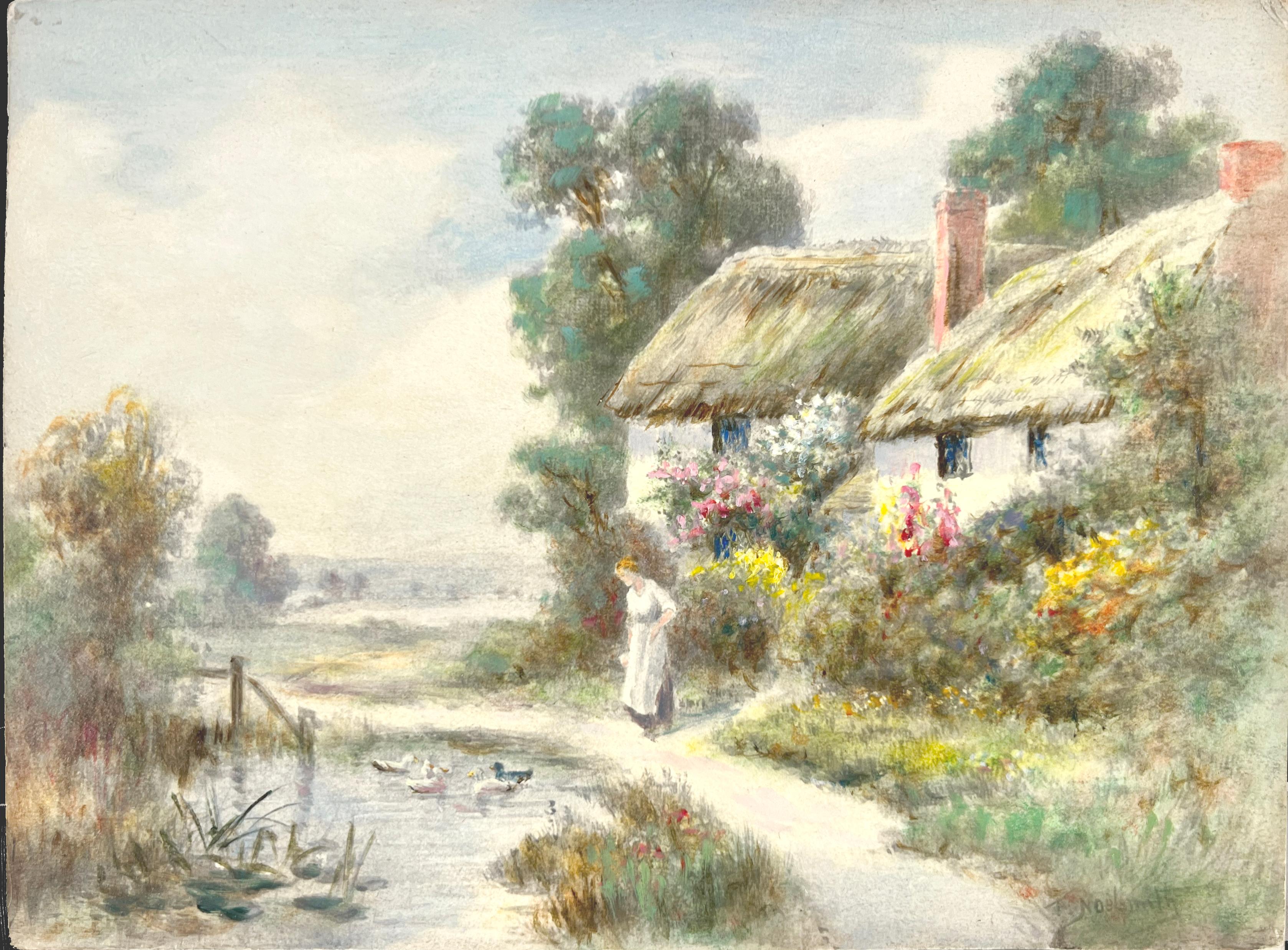  Late 19th Century Original English Landscape of a Cottage in Cambria - Painting by Thomas Noel Smith