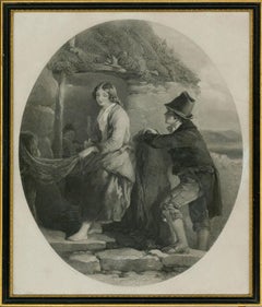 Antique Thomas O. Barlow RA (1824-1889) after F.W. Topham - 1849 Engraving, Making Nets