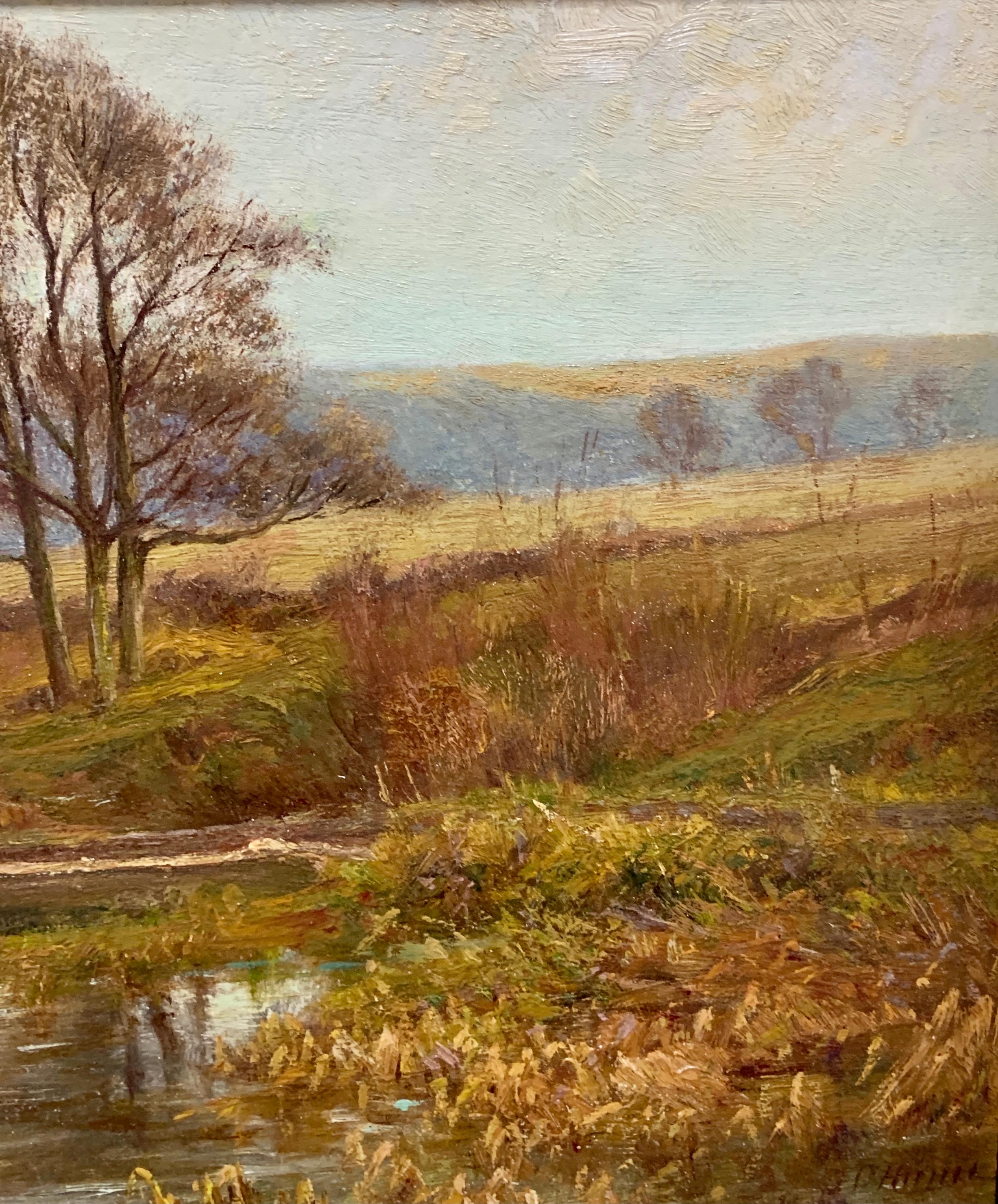 Victorien Anglais 19ème siècle Automne/Automne Paysage fluvial, avec arbres et collines en vente 1