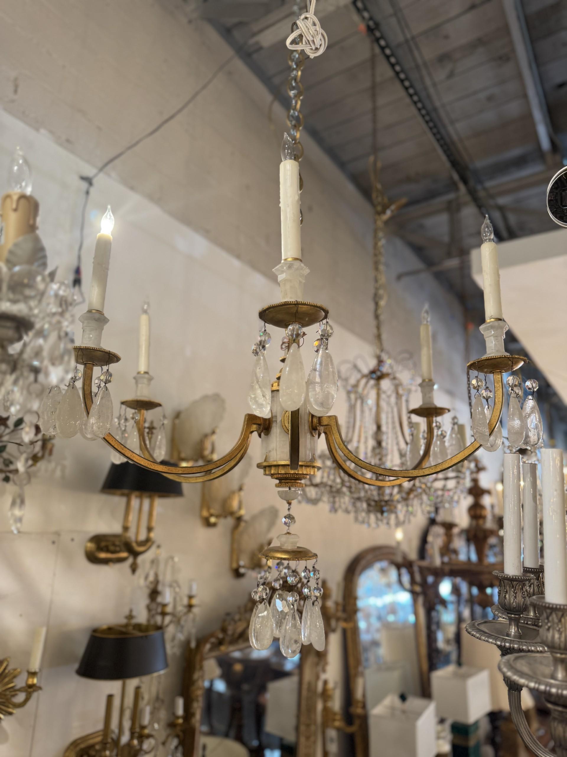 Elevate your space with the timeless elegance of the Thomas O'Brien Rock Crystal Chandelier. Designed with a gilded iron finish and adorned with rock crystal accents, this chandelier brings a refined, sculptural beauty to any room. Its unique blend