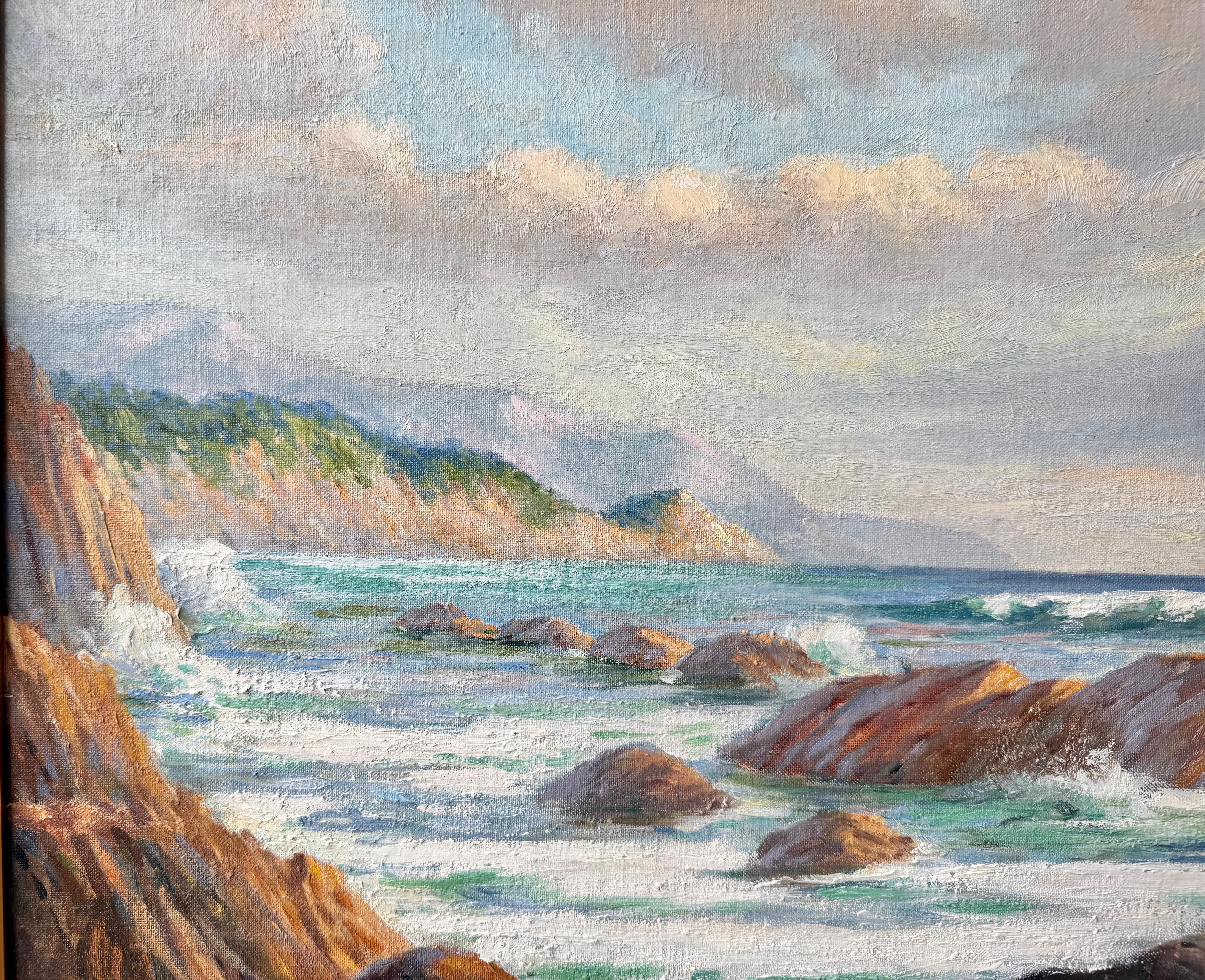 “Near Point” Carmel to Point Lobos California 1930 Thomas O. Sheckell Orig Oil - Brown Landscape Painting by Thomas Owings Sheckell 
