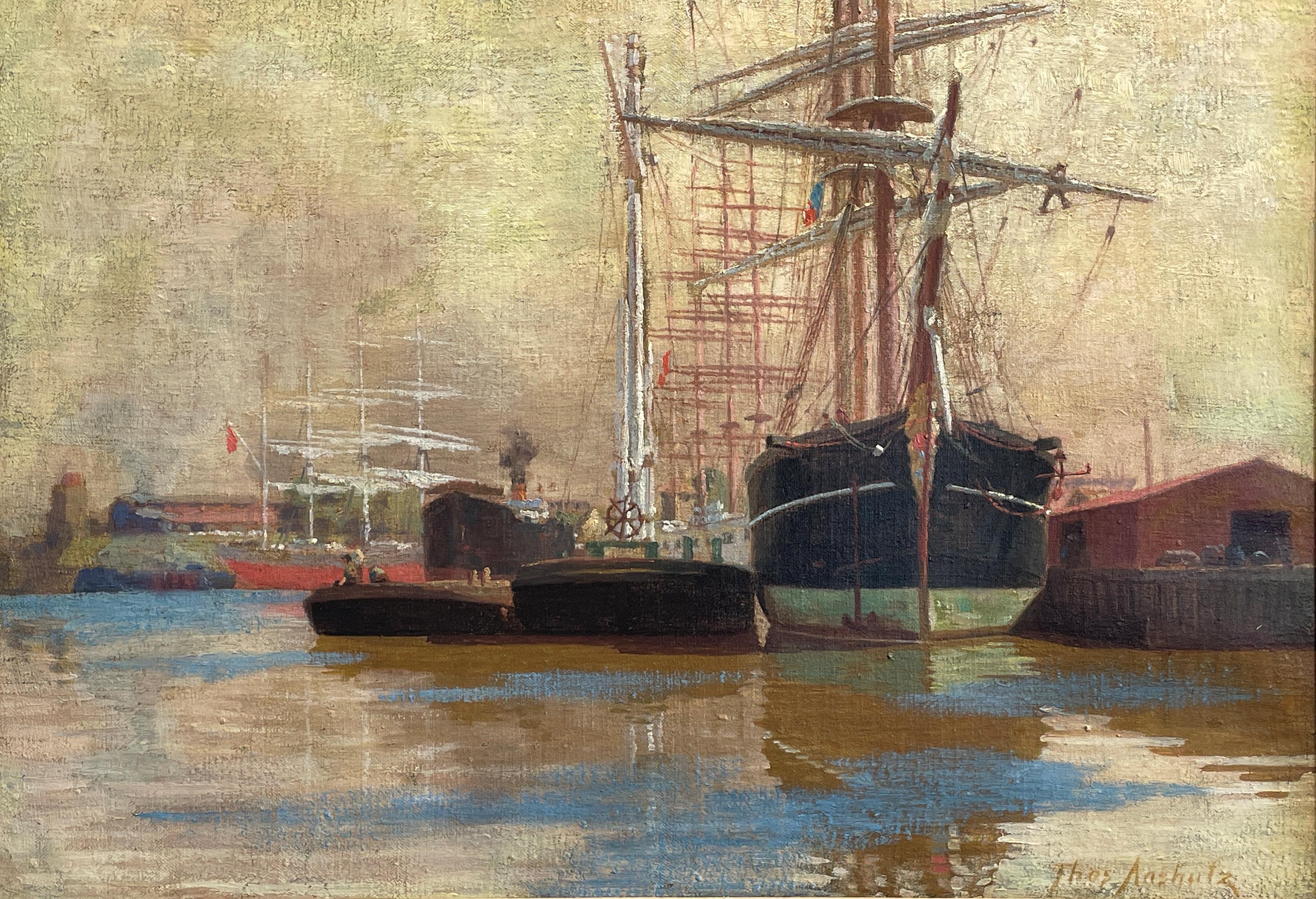 Thomas P Anshutz Landscape Painting - “Harbor Scene (Philadelphia Navy Yard)” Thomas Anshutz, Ashcan, Delaware River