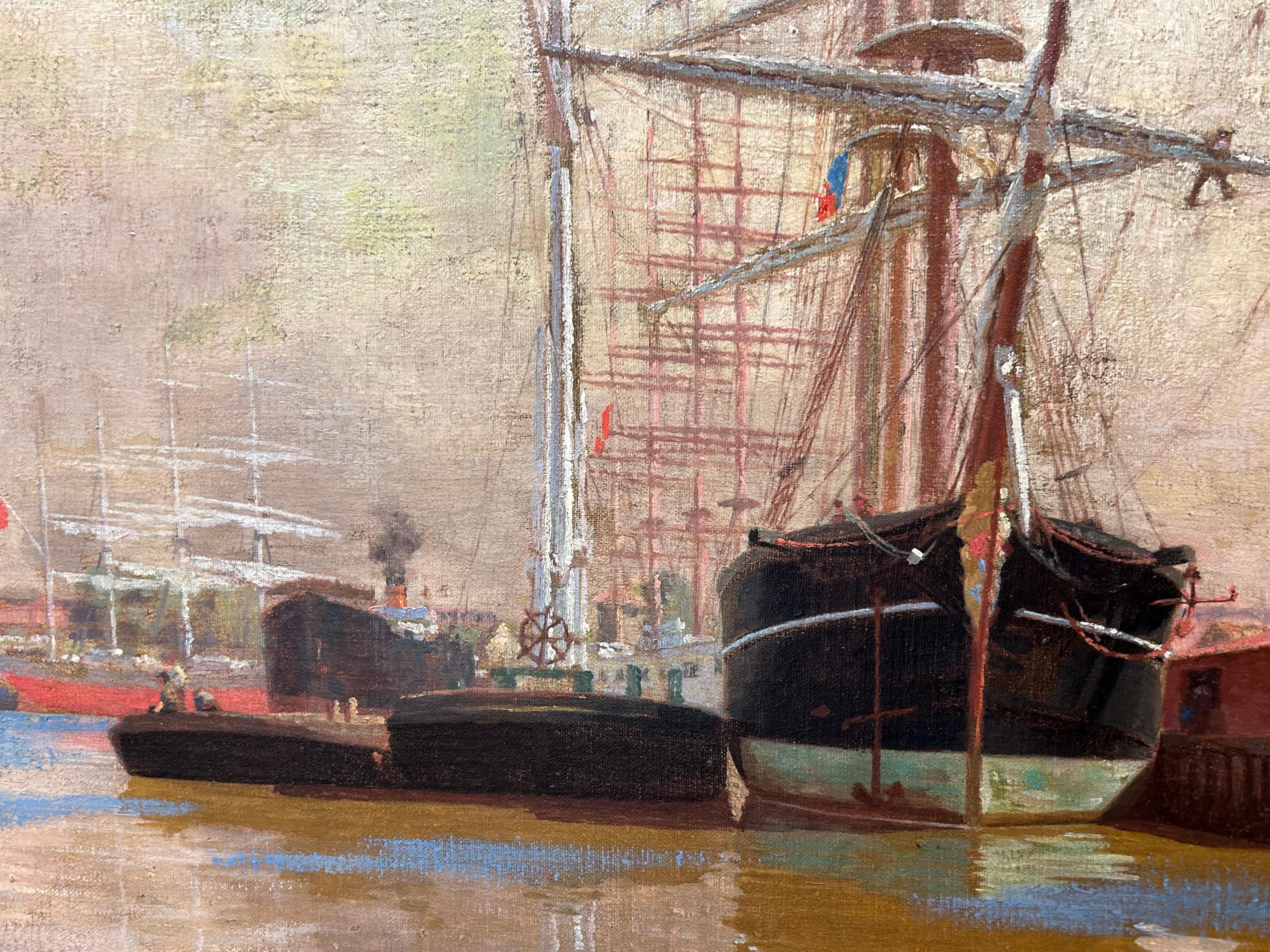 “Harbor Scene (Philadelphia Navy Yard)” Thomas Anshutz, Ashcan, Delaware River - American Impressionist Painting by Thomas P Anshutz