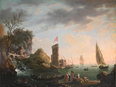 Thomas Patch (1725-1782), Un porto italiano, 1749 Cornice dorata da Old Master britannico