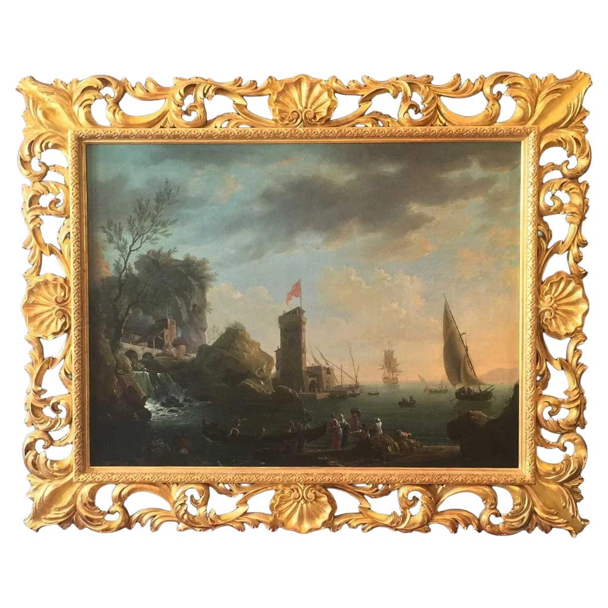 Thomas Patch (1725-1782), An Italian Seaport, 1749 British Old Master Gilt Frame For Sale