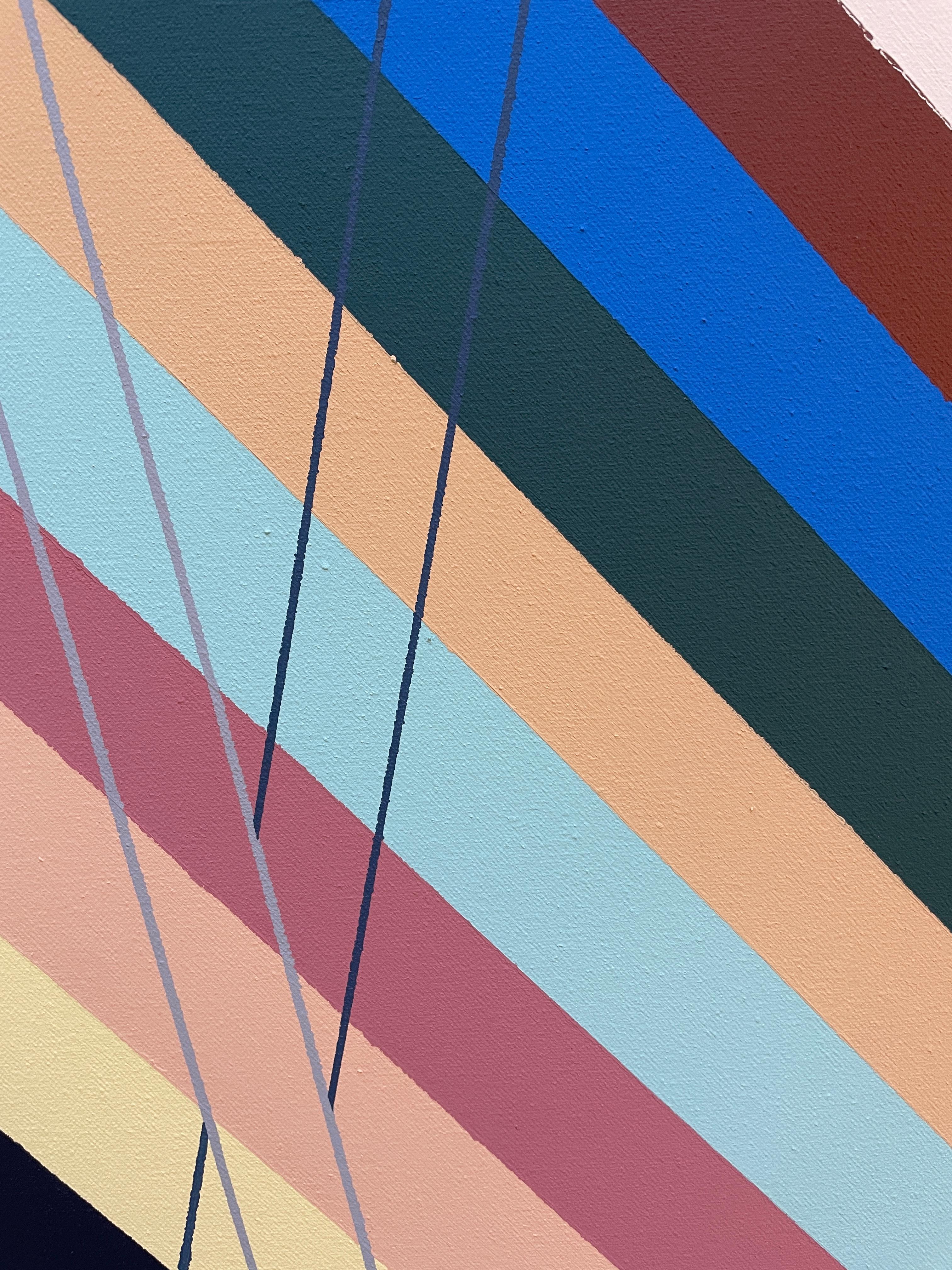 Forever 5: Geometric abstraction painting on canvas, minimalist w/ color lines - Painting by Thomas Paul Raggio