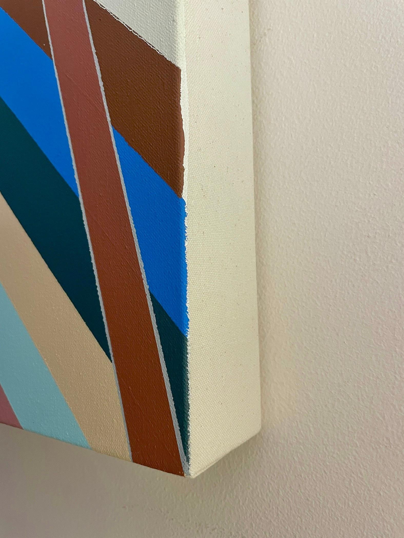 Forever 5: Geometric abstraction painting on canvas, minimalist w/ color lines - Abstract Painting by Thomas Paul Raggio
