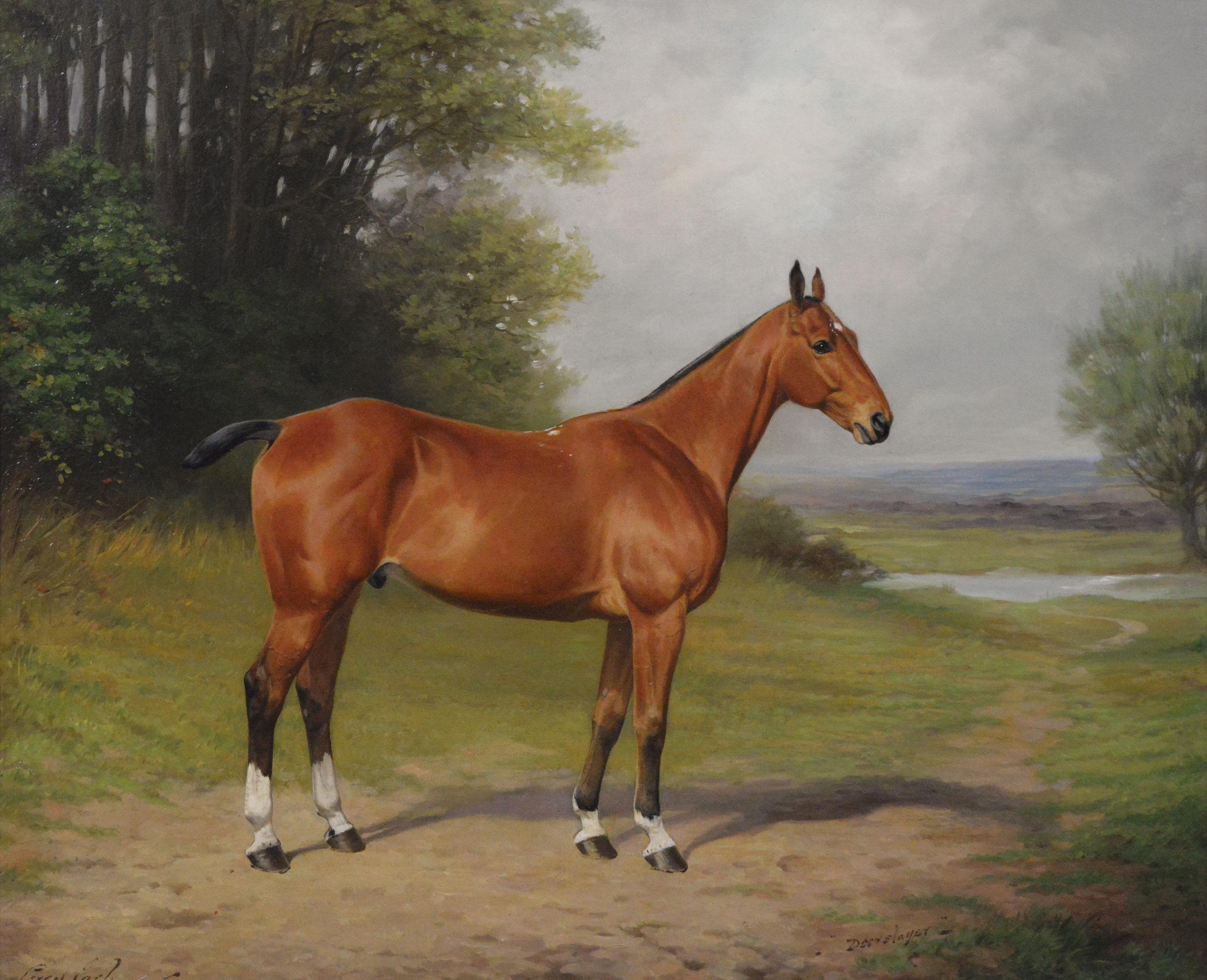 Portrait à l'huile d'un chasseur de la baie dans un paysage - Painting de Thomas Percy Earl